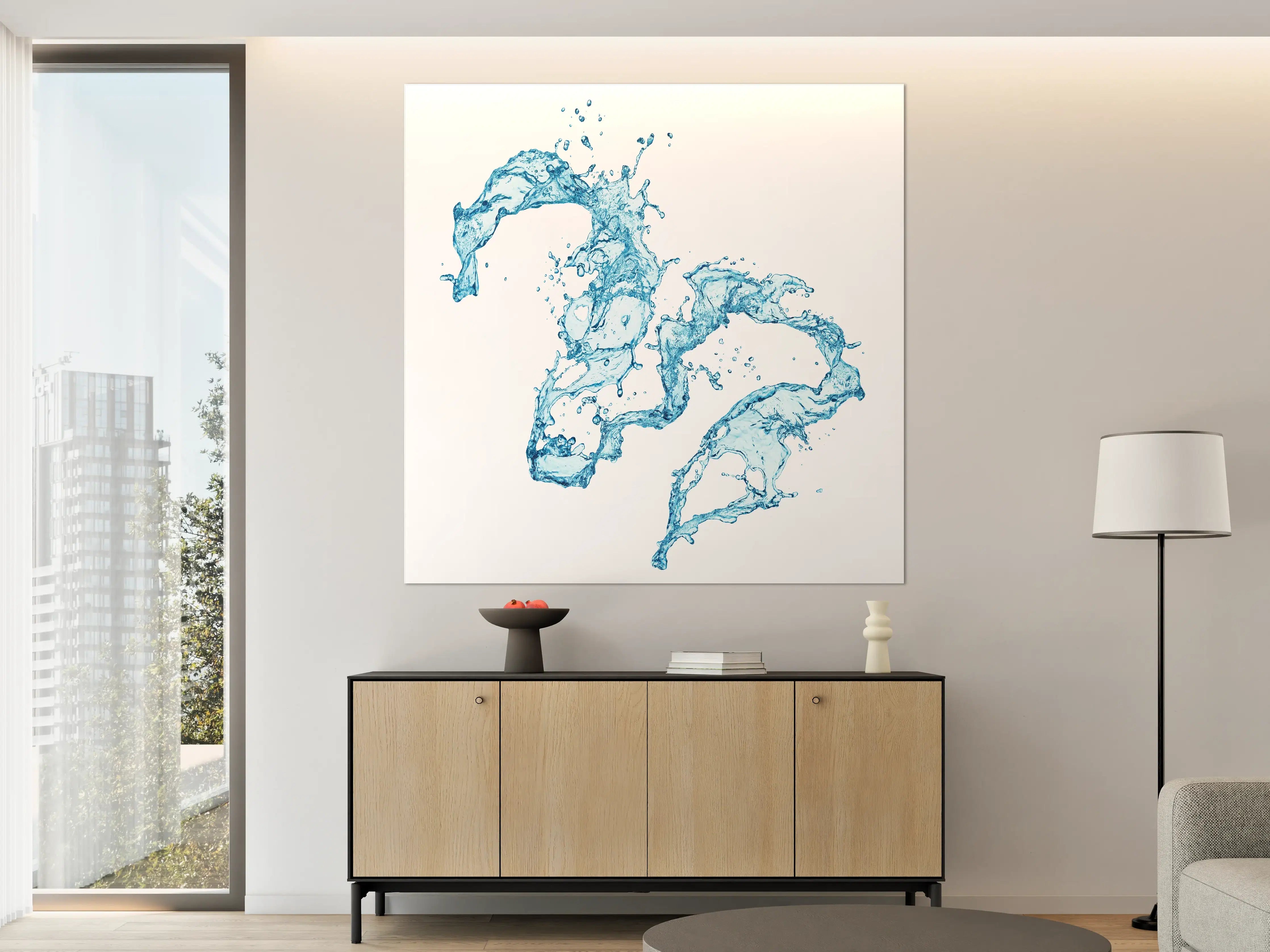 Große Wandbilder - Blaue Wasser Spritzer weißer Hintergrund