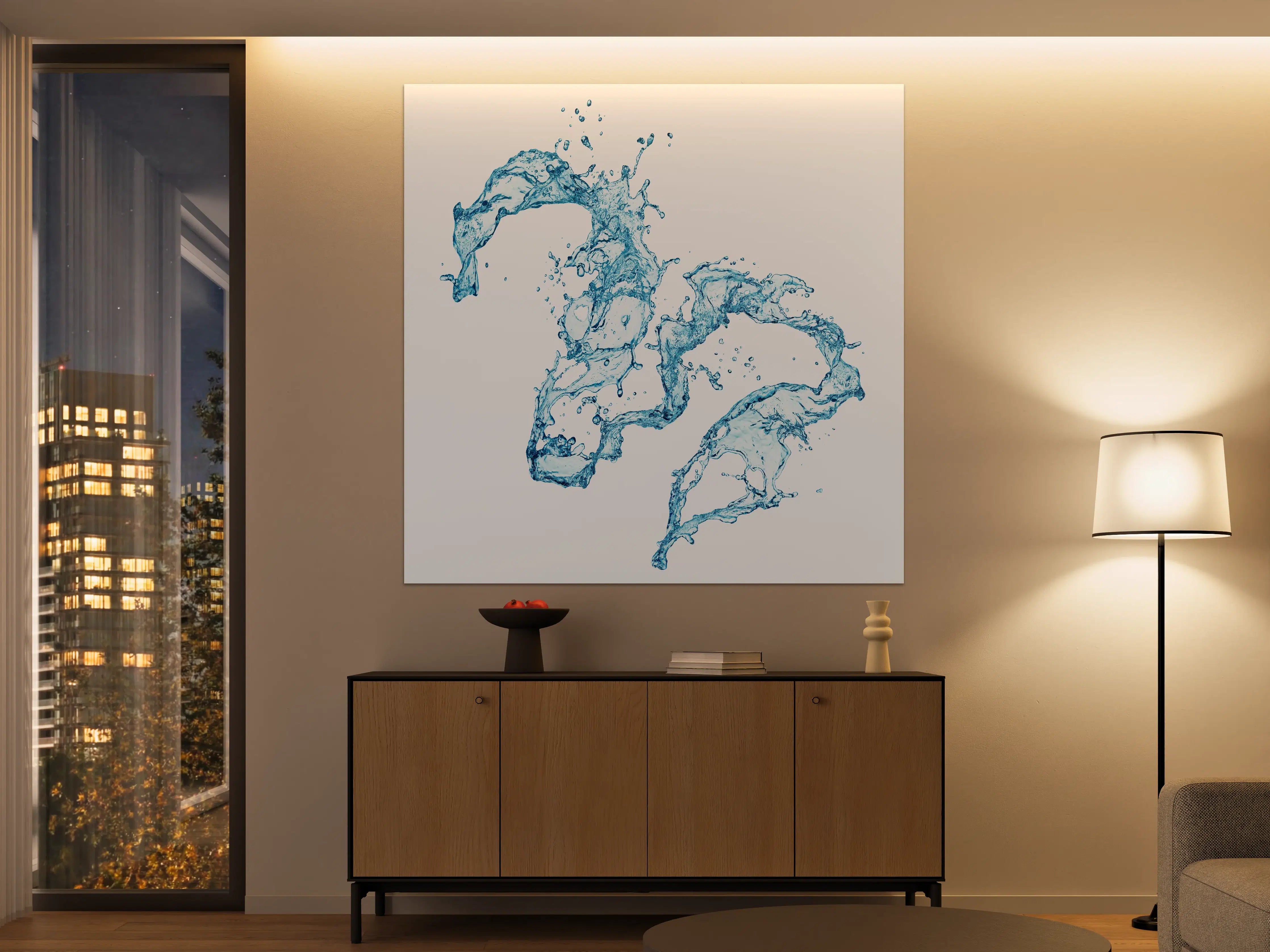 Große Wandbilder - Blaue Wasser Spritzer weißer Hintergrund