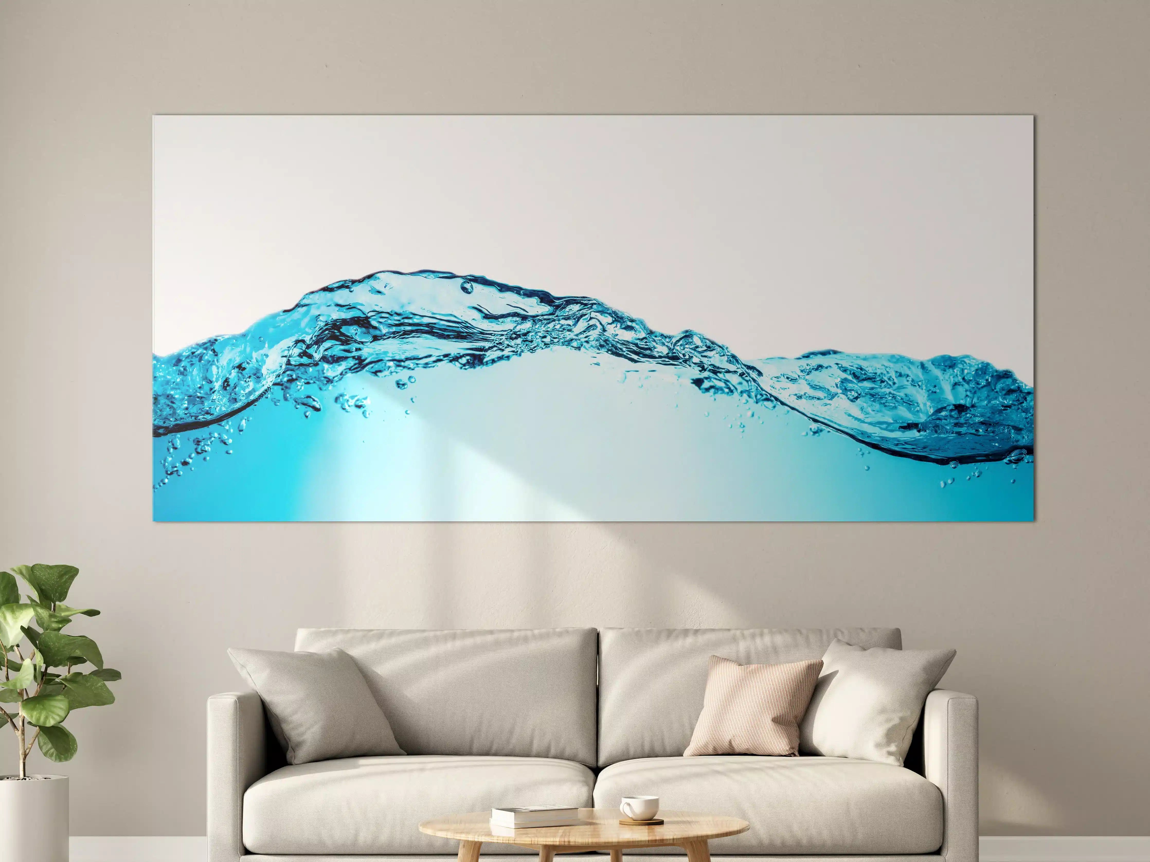 Große Wandbilder - Blaue Wasserwelle mit Bläschen