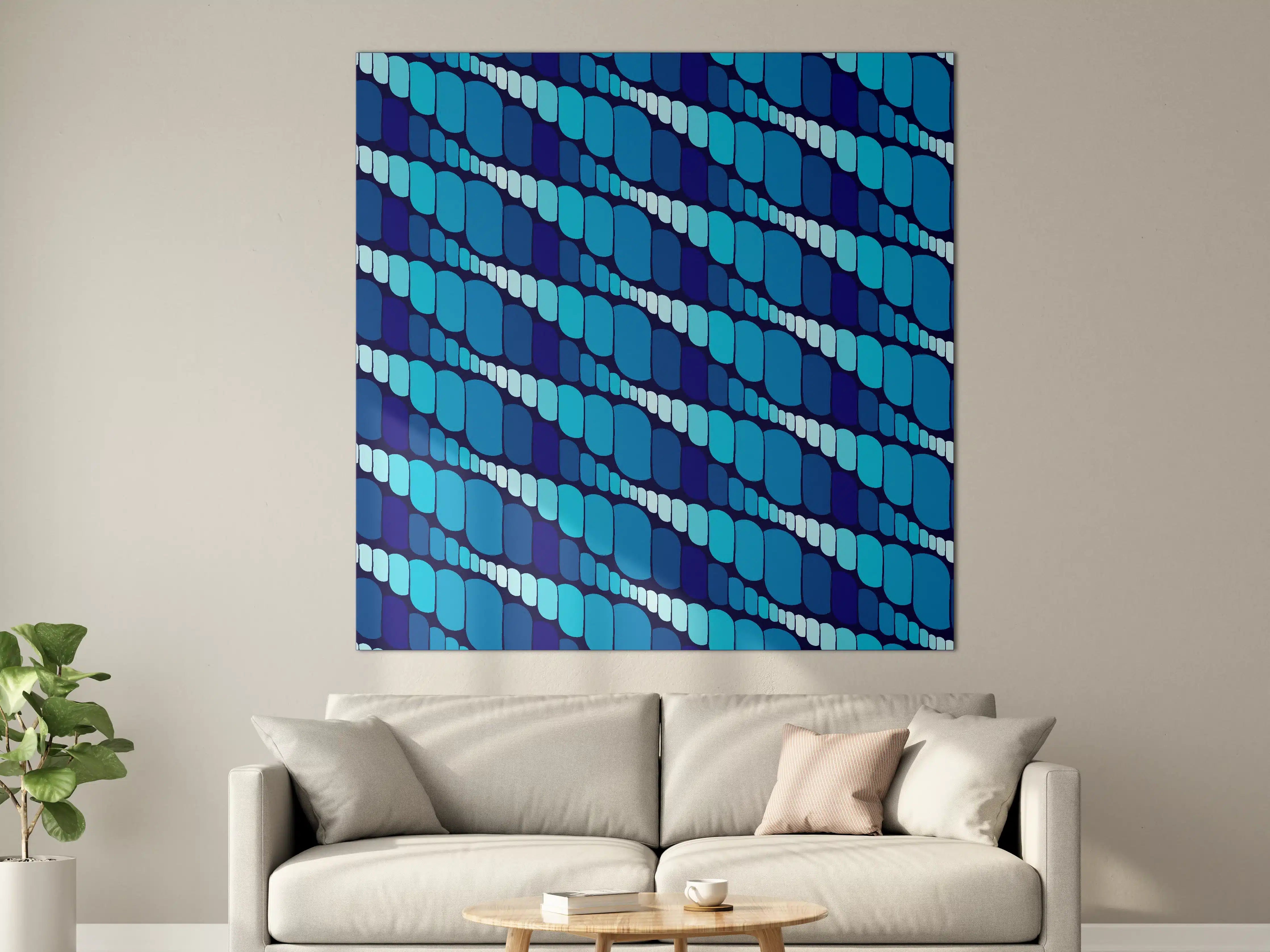 Große Wandbilder - Blaue geometrische Muster mit Lichtreflexionen