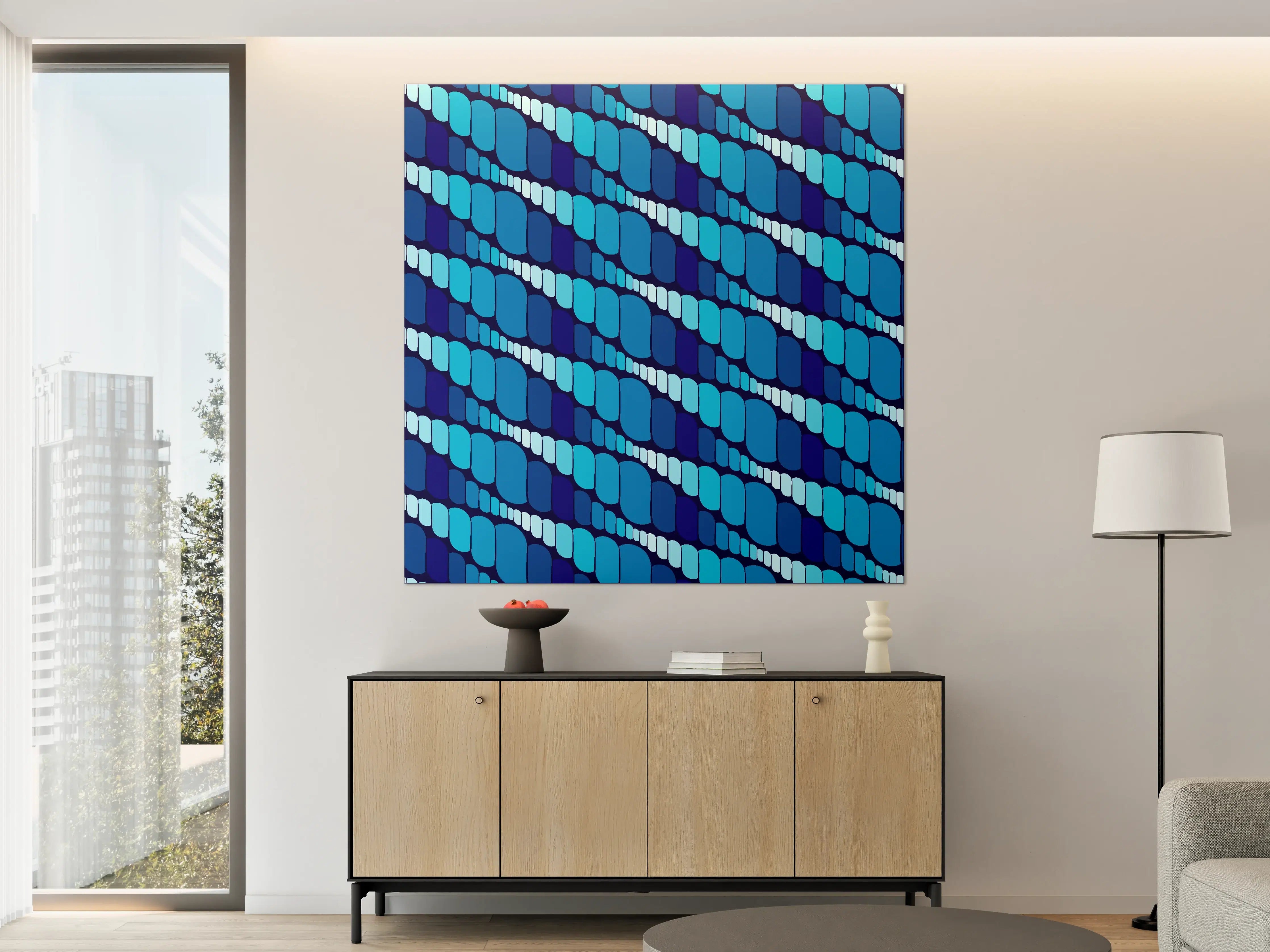 Große Wandbilder - Blaue geometrische Muster mit Lichtreflexionen