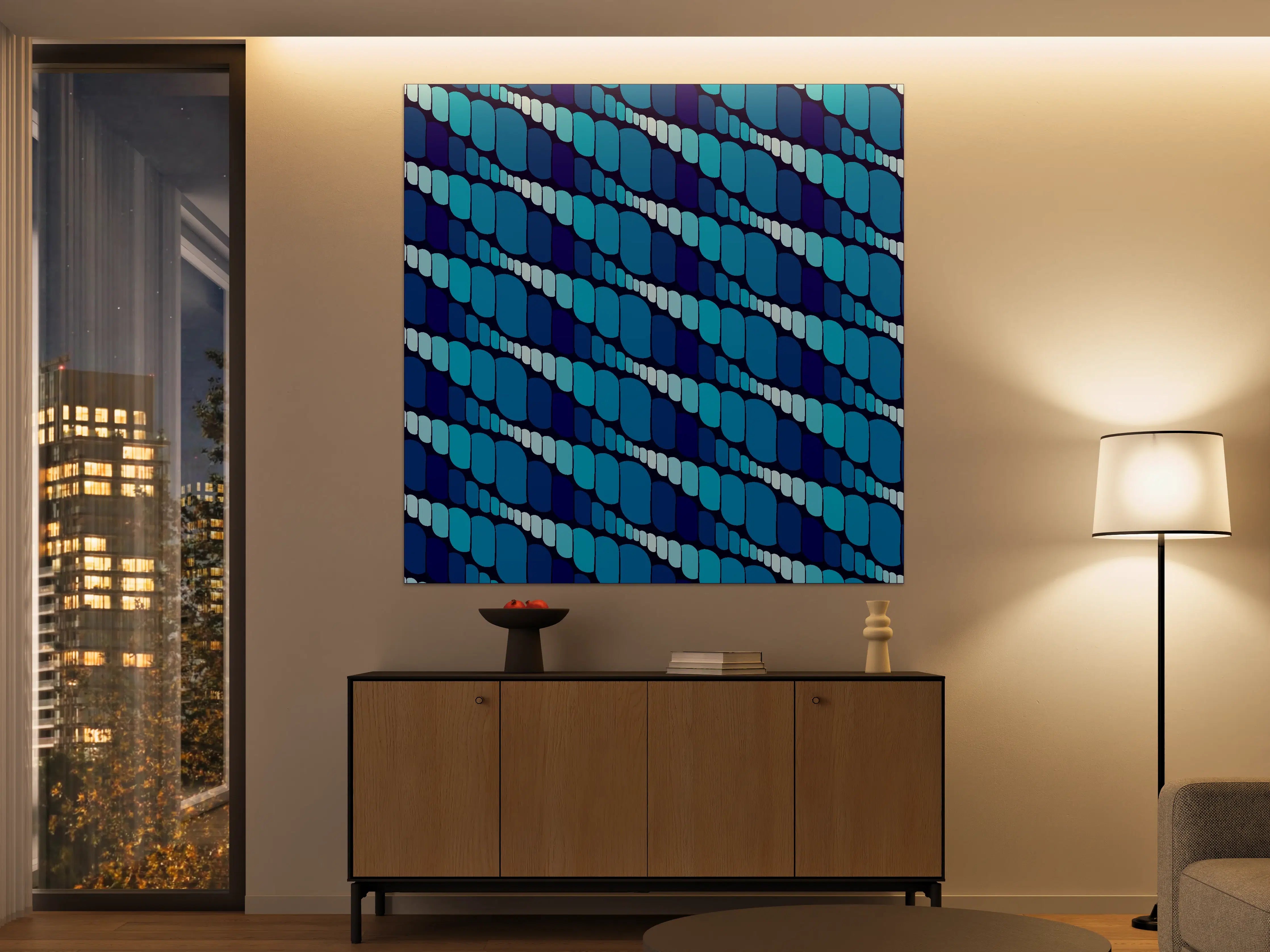 Große Wandbilder - Blaue geometrische Muster mit Lichtreflexionen