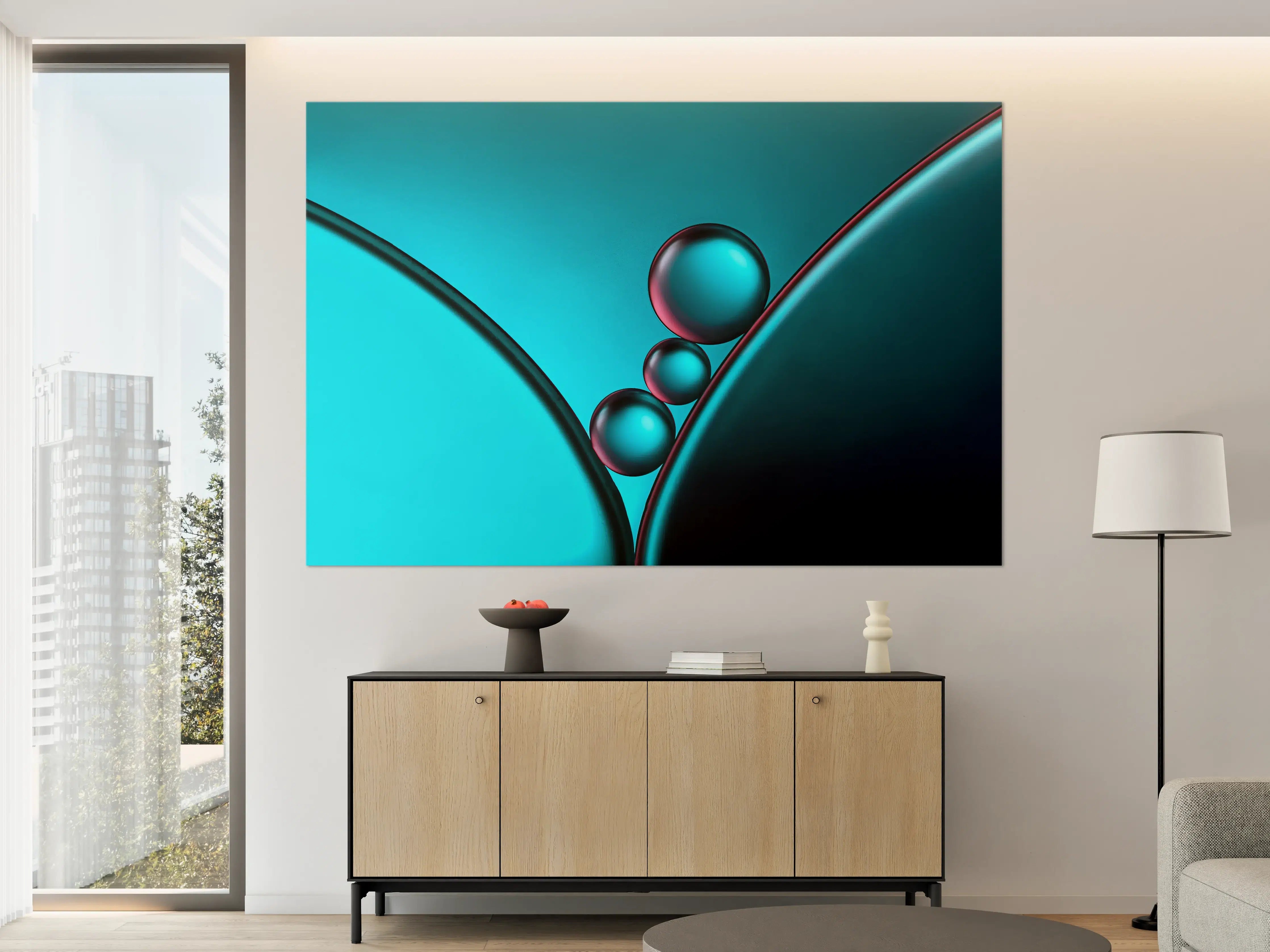 Große Wandbilder - Blaue und schwarze Kugeln in abstraktem Design