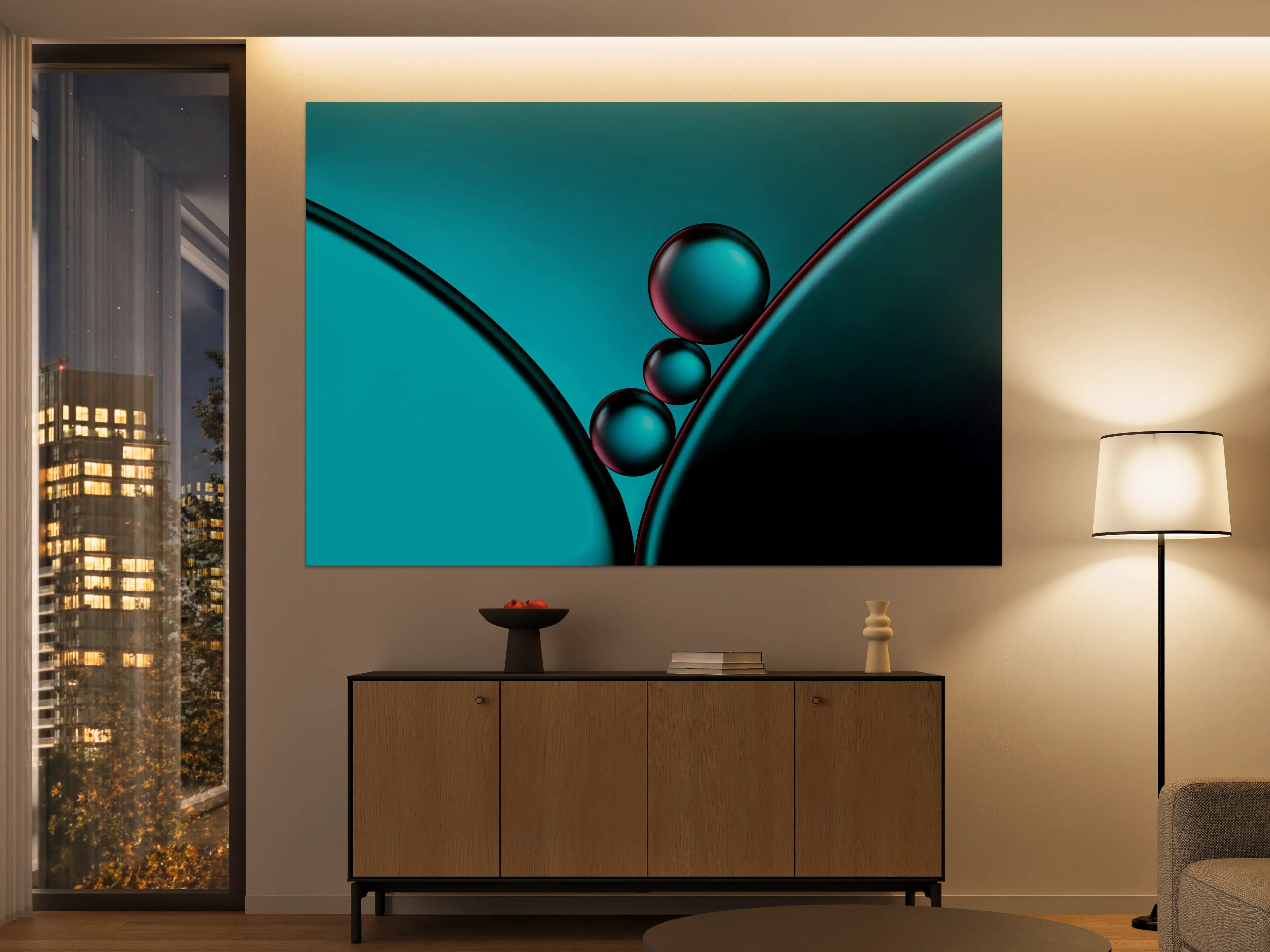 Große Wandbilder - Blaue und schwarze Kugeln in abstraktem Design