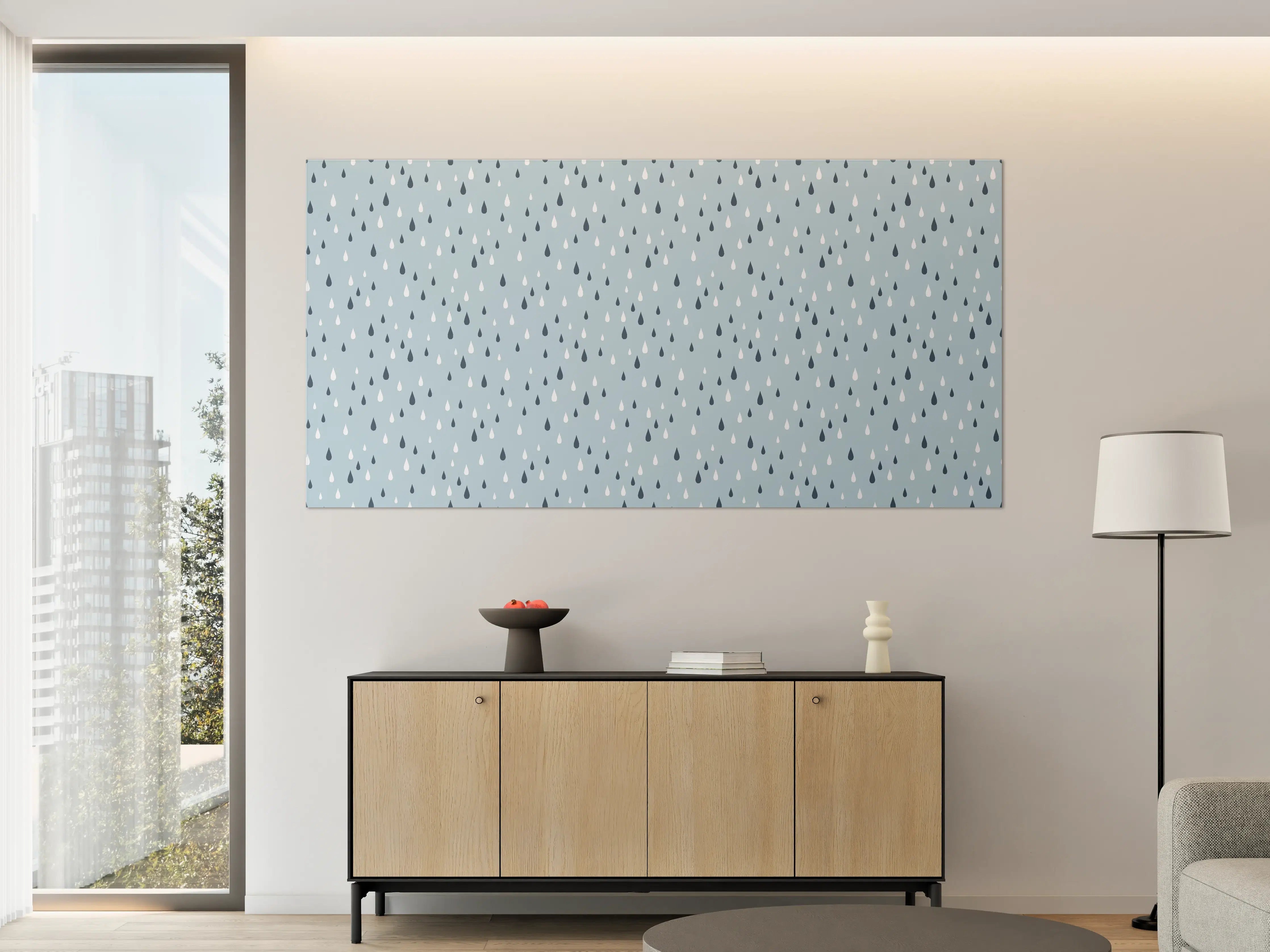 Große Wandbilder - Blauer Hintergrund mit Regentropfen-Design