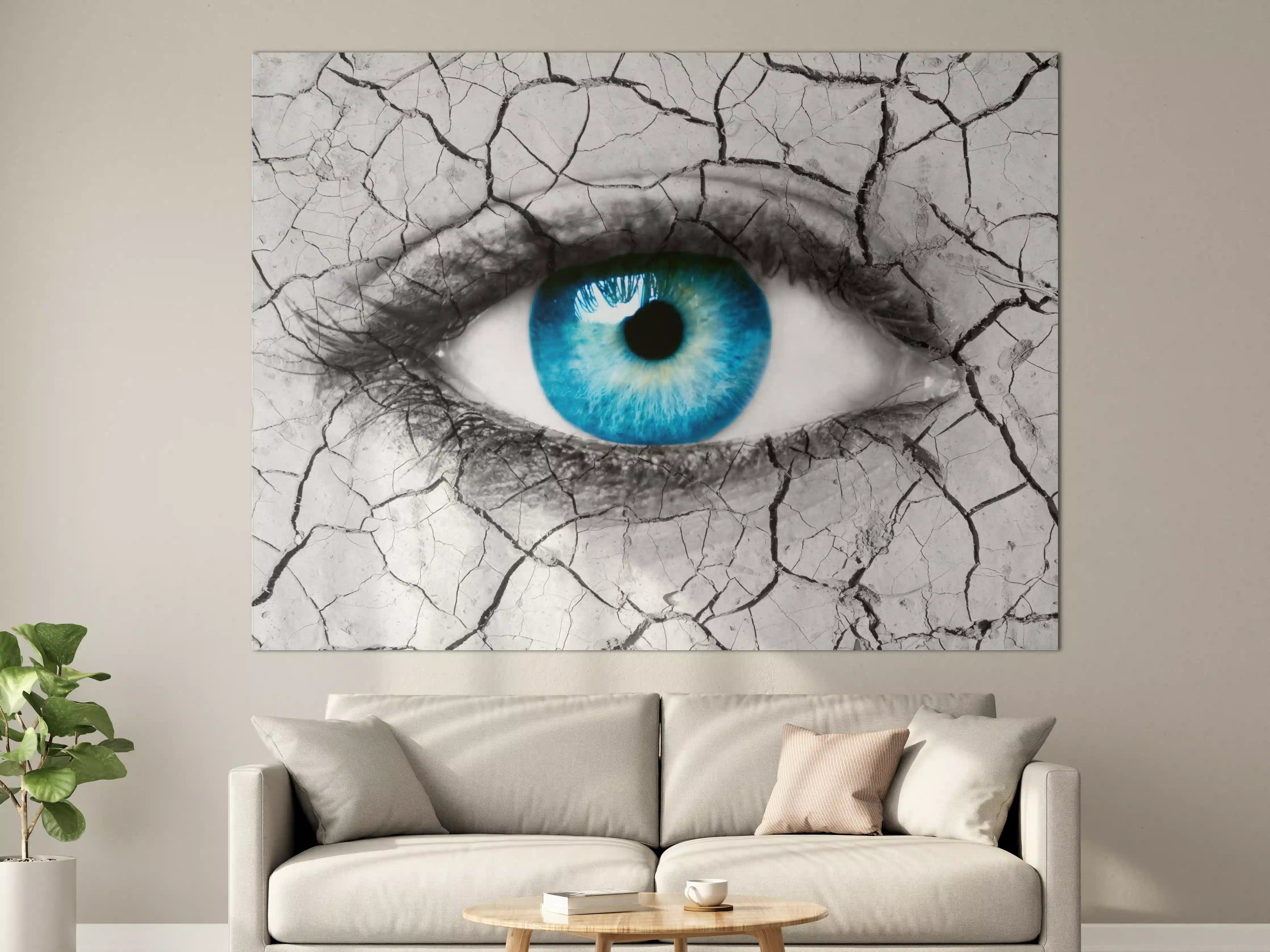 Große Wandbilder - Blaues Auge mit Riss-Struktur