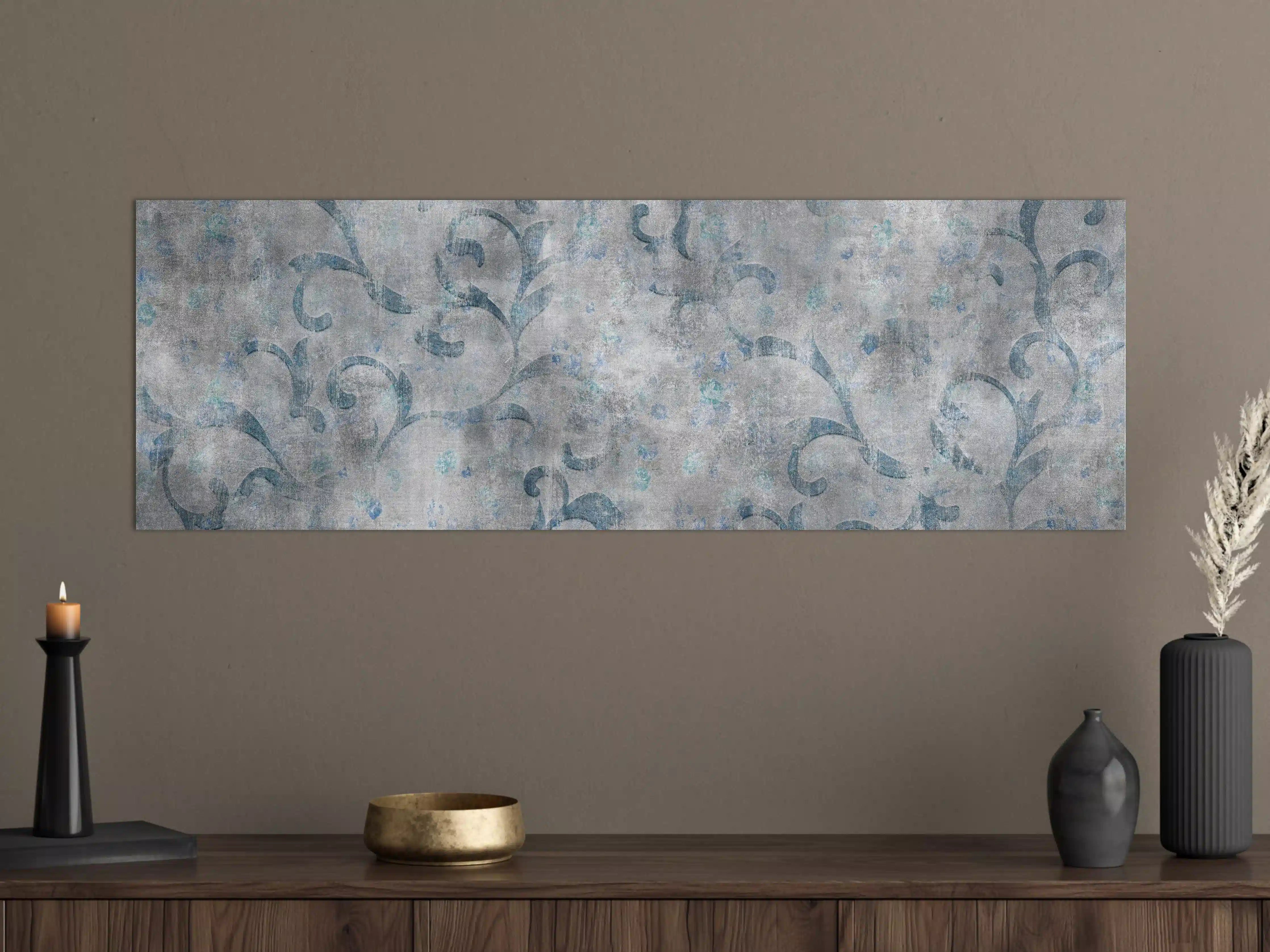 Große Wandbilder - Blaues Blätter Muster - Zement