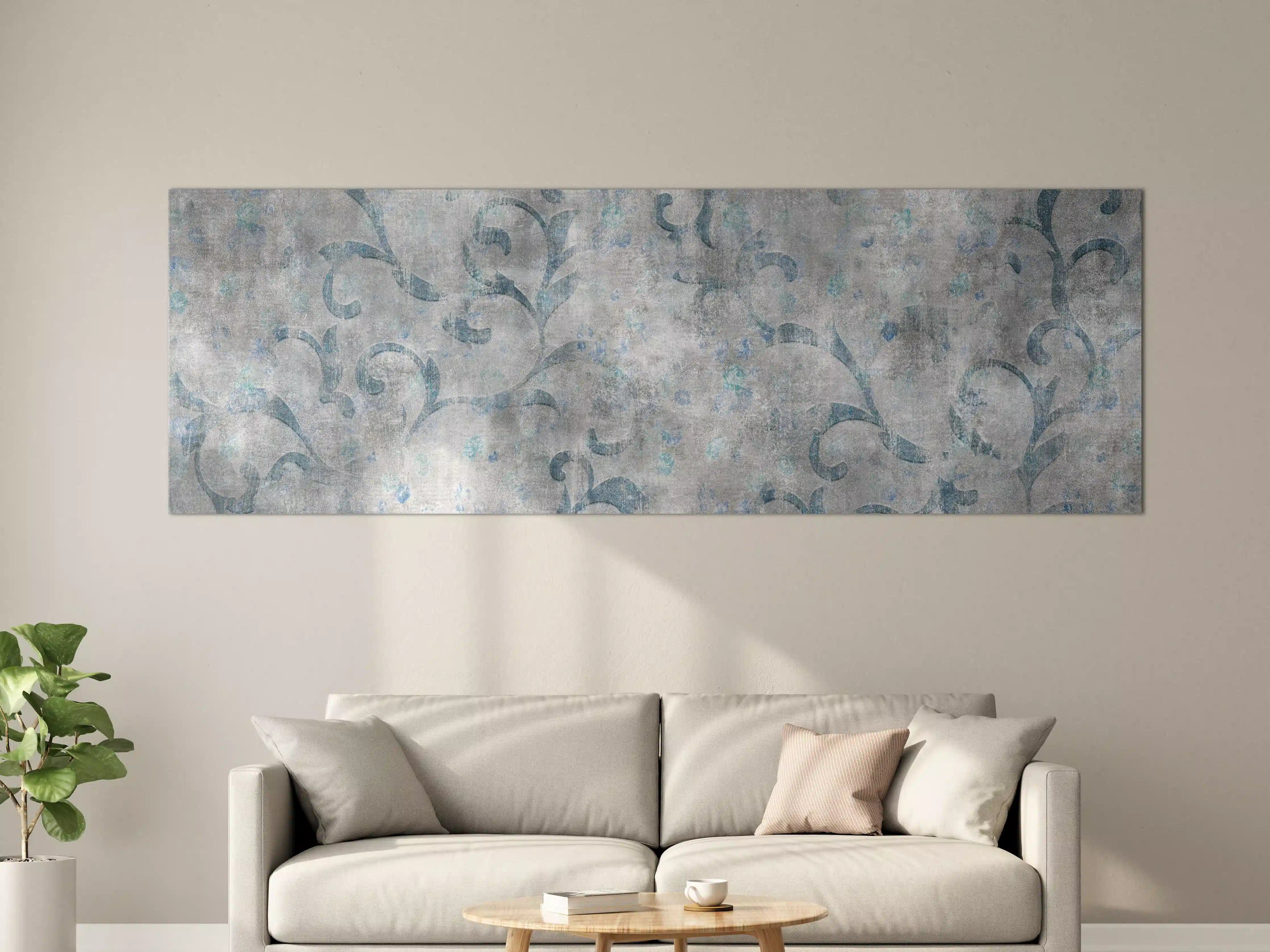 Große Wandbilder - Blaues Blätter Muster - Zement