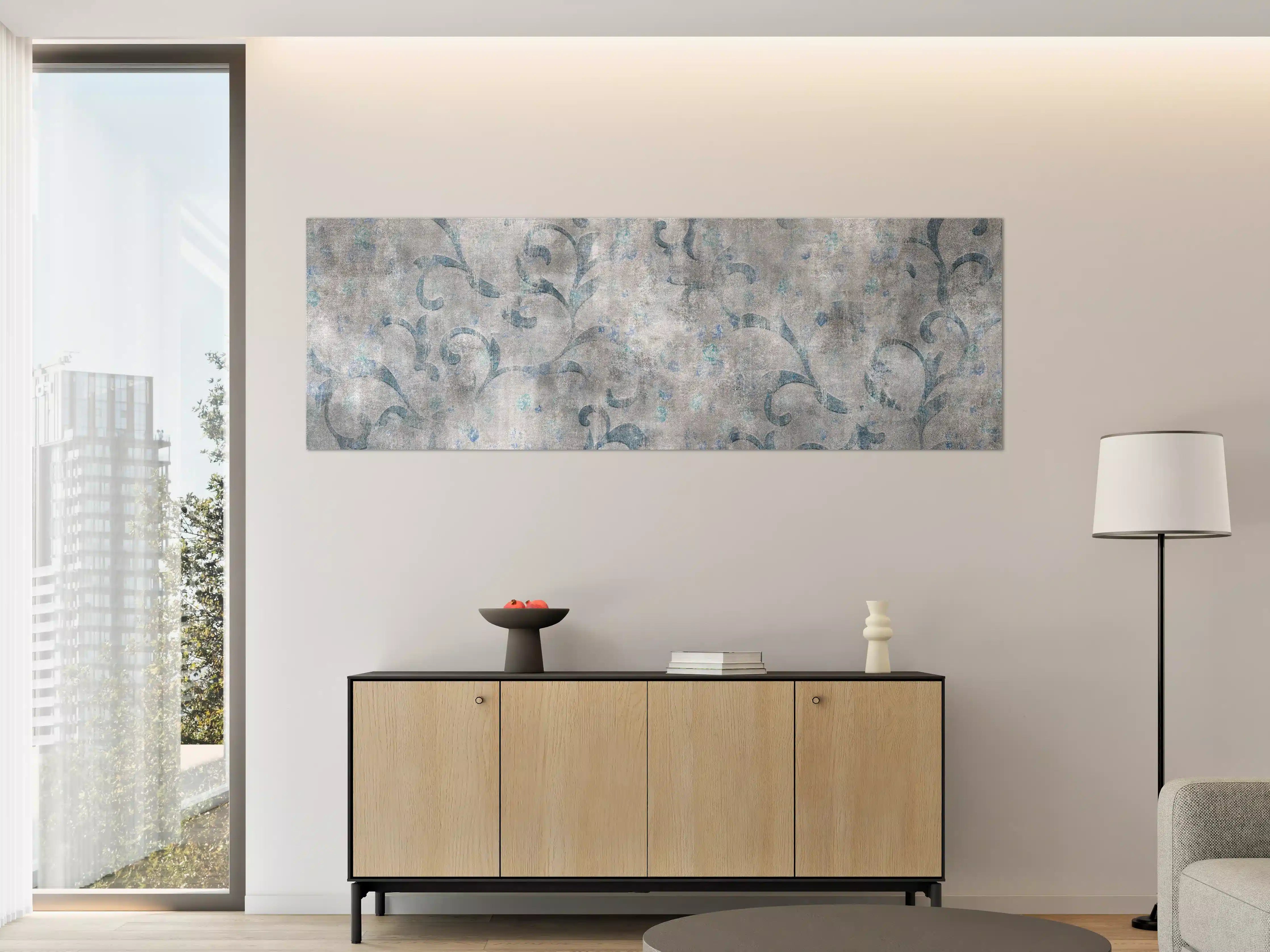 Große Wandbilder - Blaues Blätter Muster - Zement