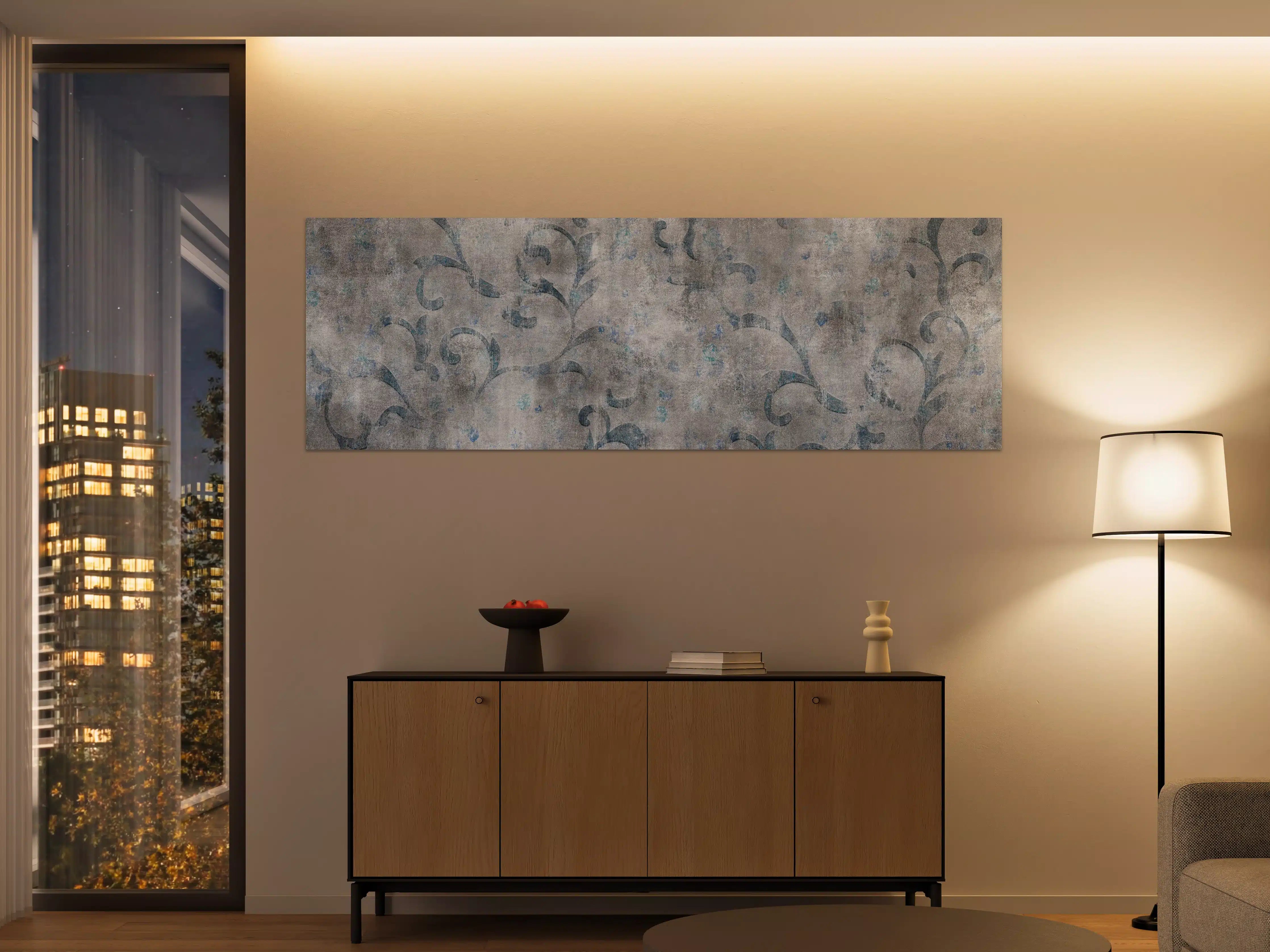 Große Wandbilder - Blaues Blätter Muster - Zement