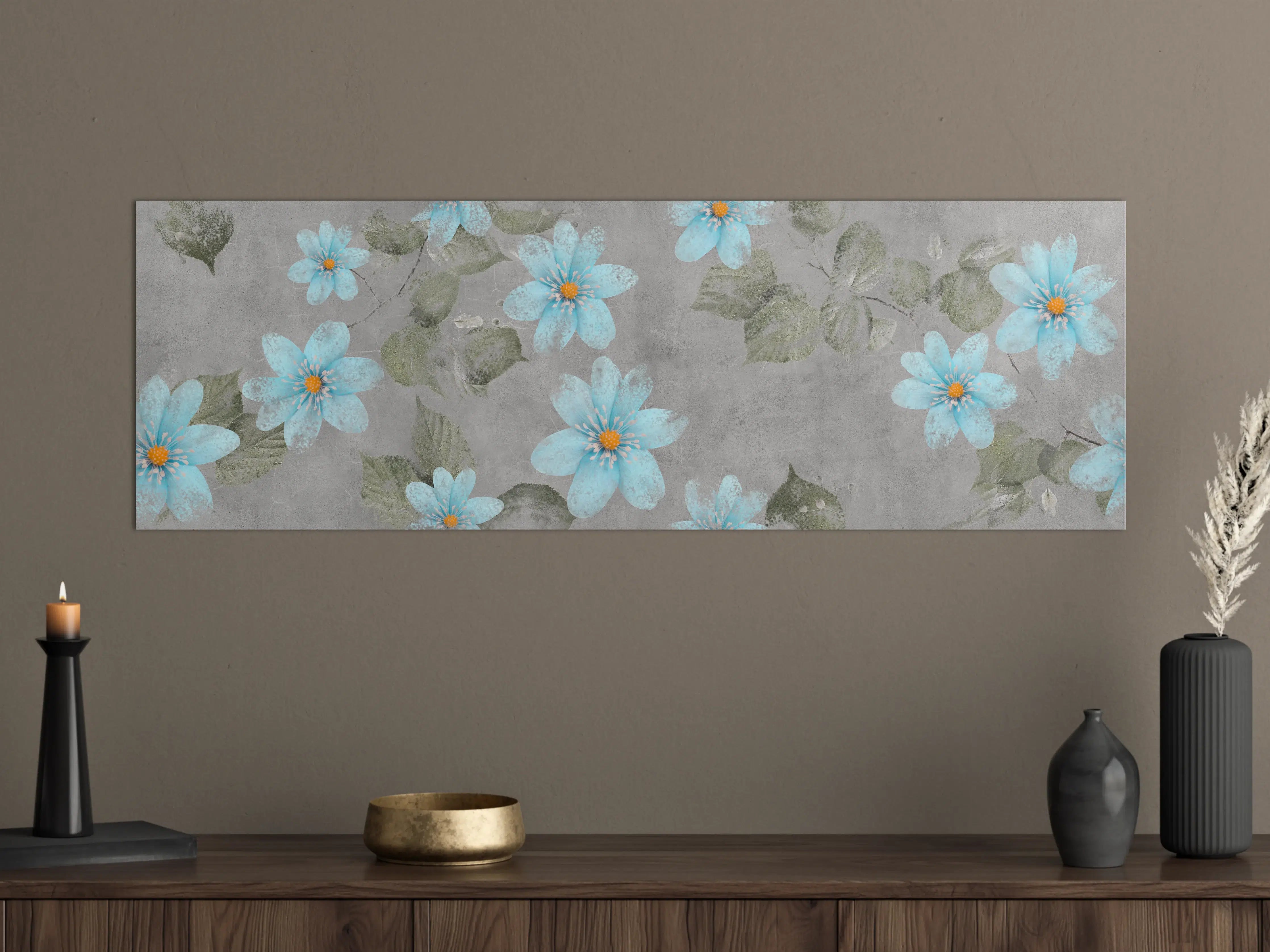 Große Wandbilder - Blaues Blumenmuster - Zeichnung