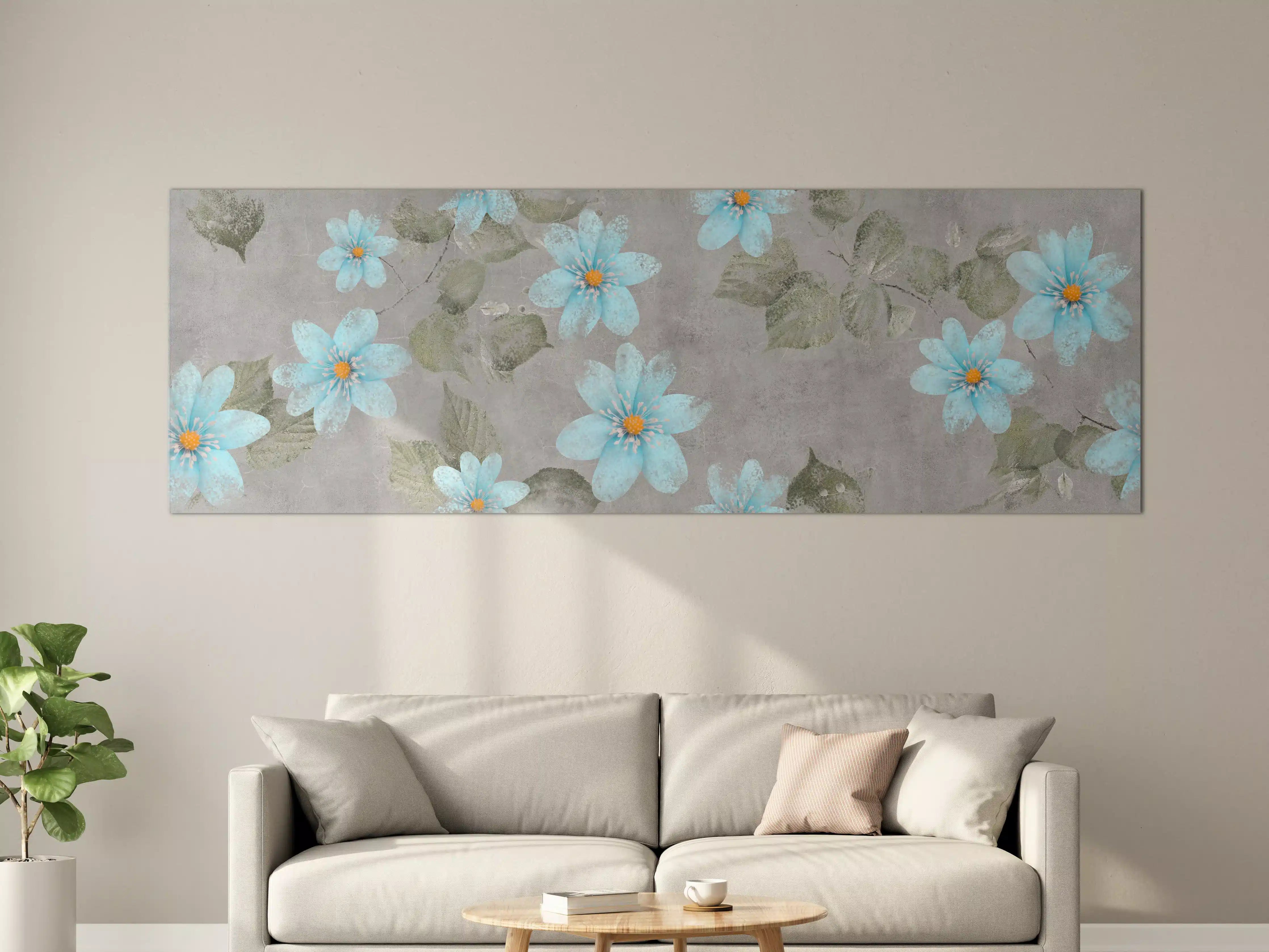 Große Wandbilder - Blaues Blumenmuster - Zeichnung