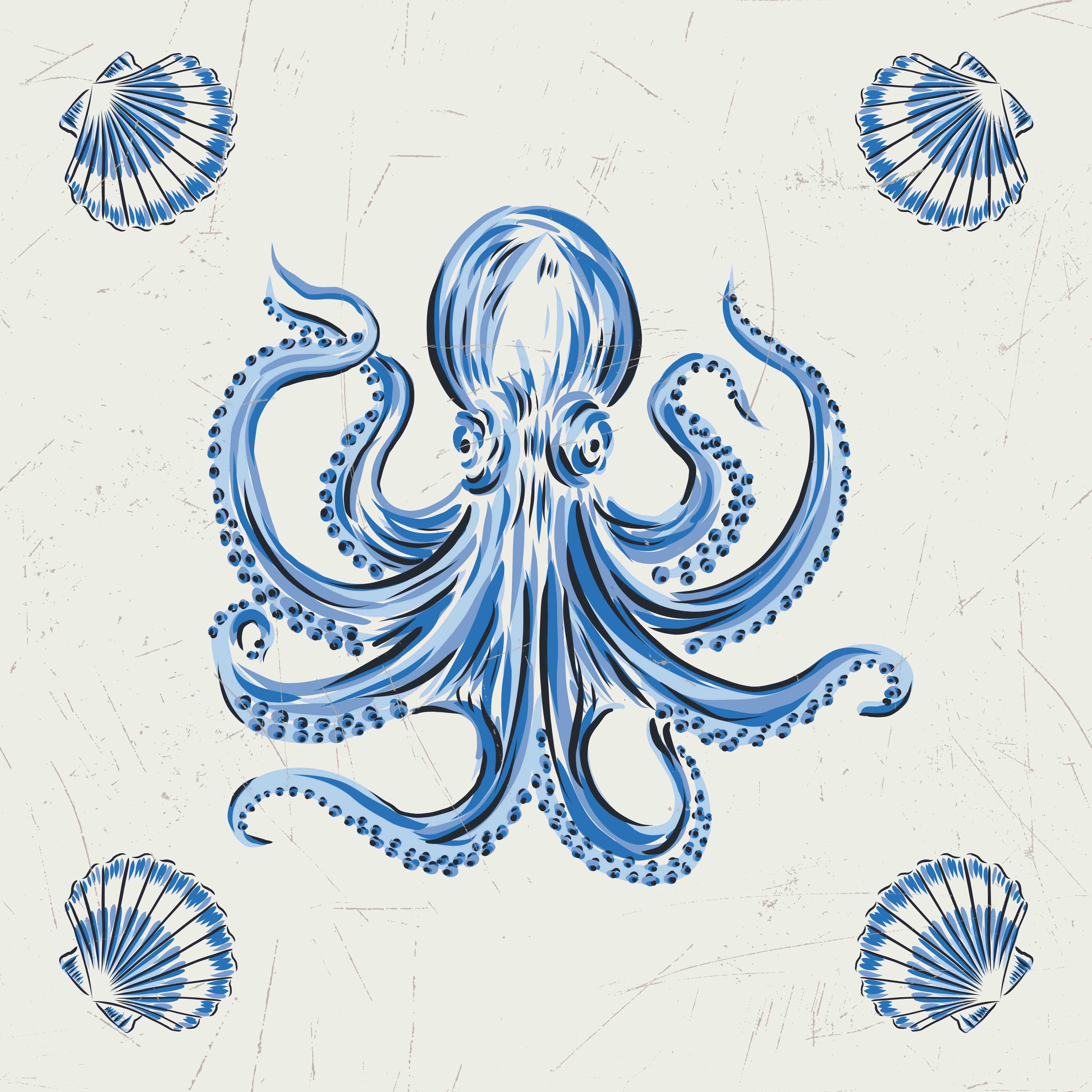 Große Wandbilder-Blaues Oktopus-Motiv mit Muscheln