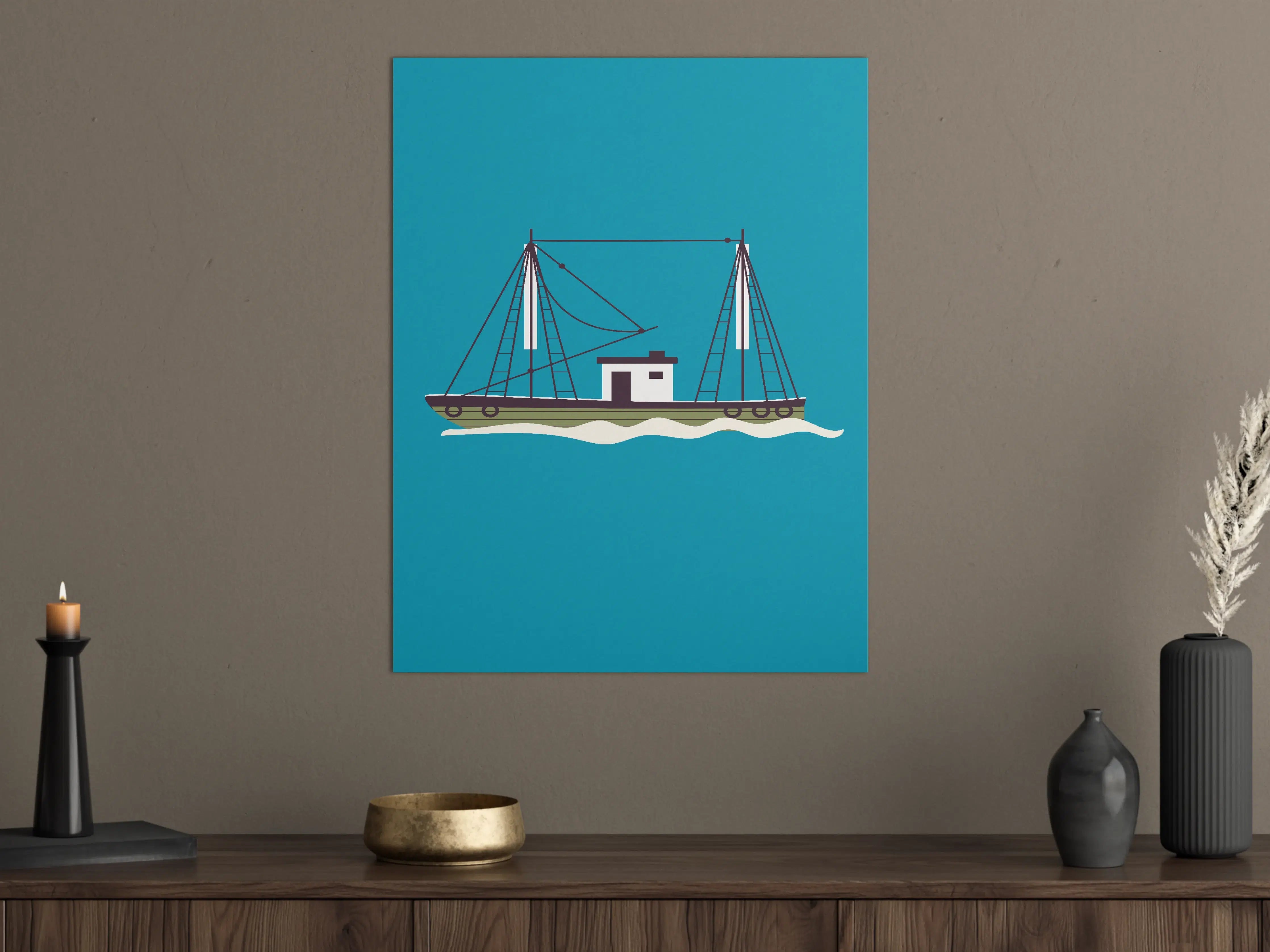 Große Wandbilder - Blaues Segelschiff auf dem Wasser