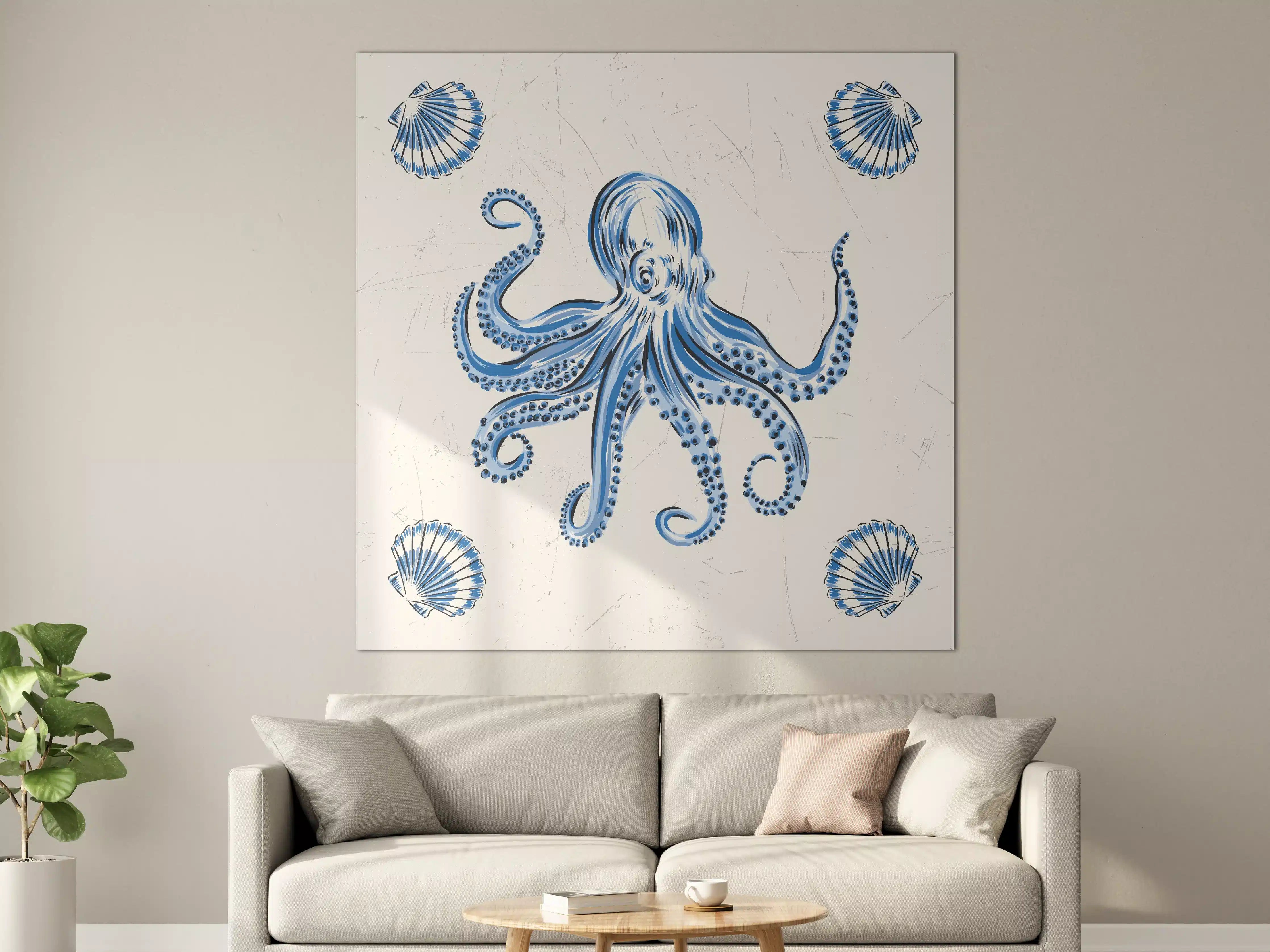 Große Wandbilder - Blaues Tintenfisch-Motiv mit Muscheln