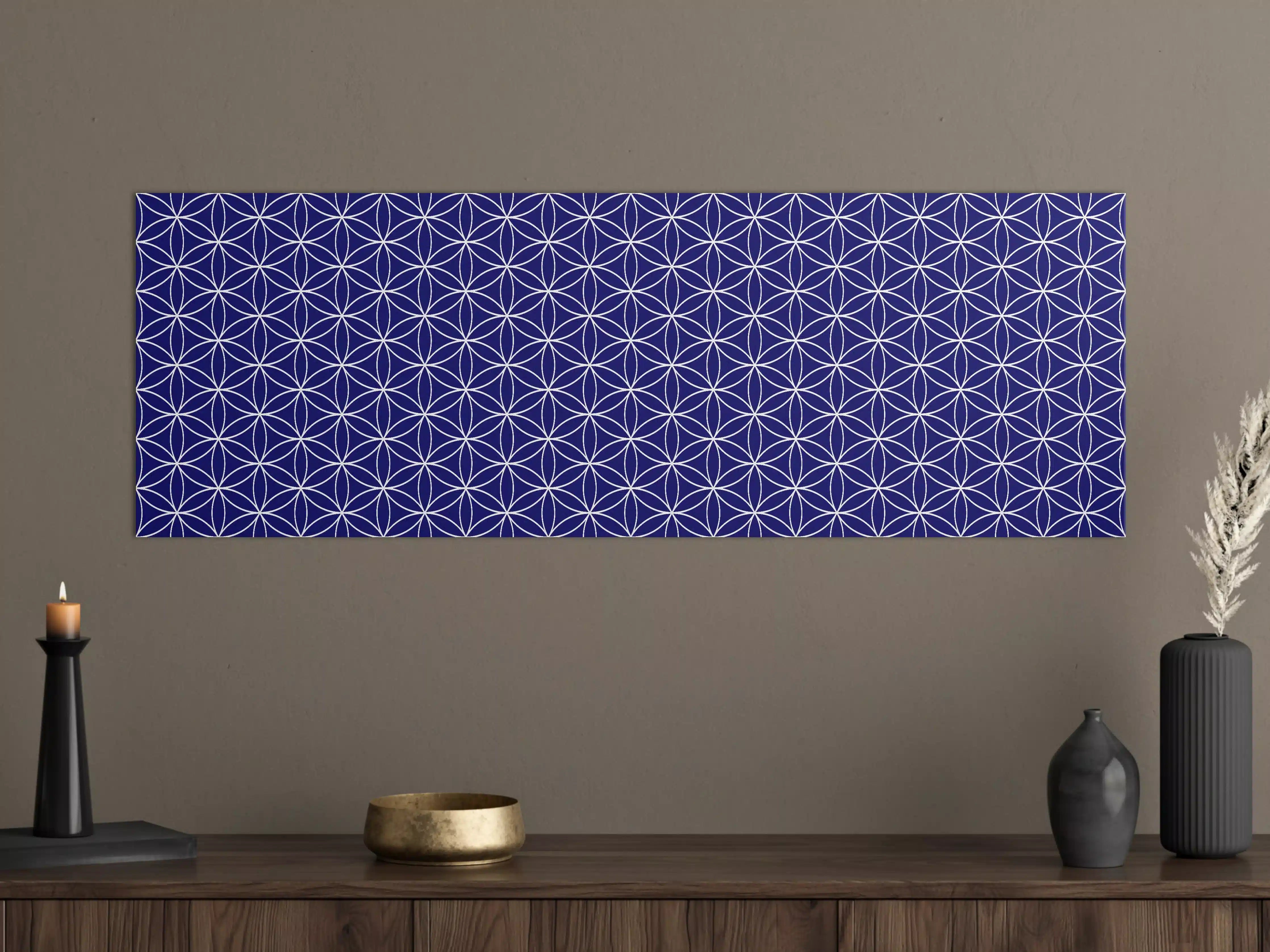 Große Wandbilder - Blaues geometrisches Muster mit weißem Linien