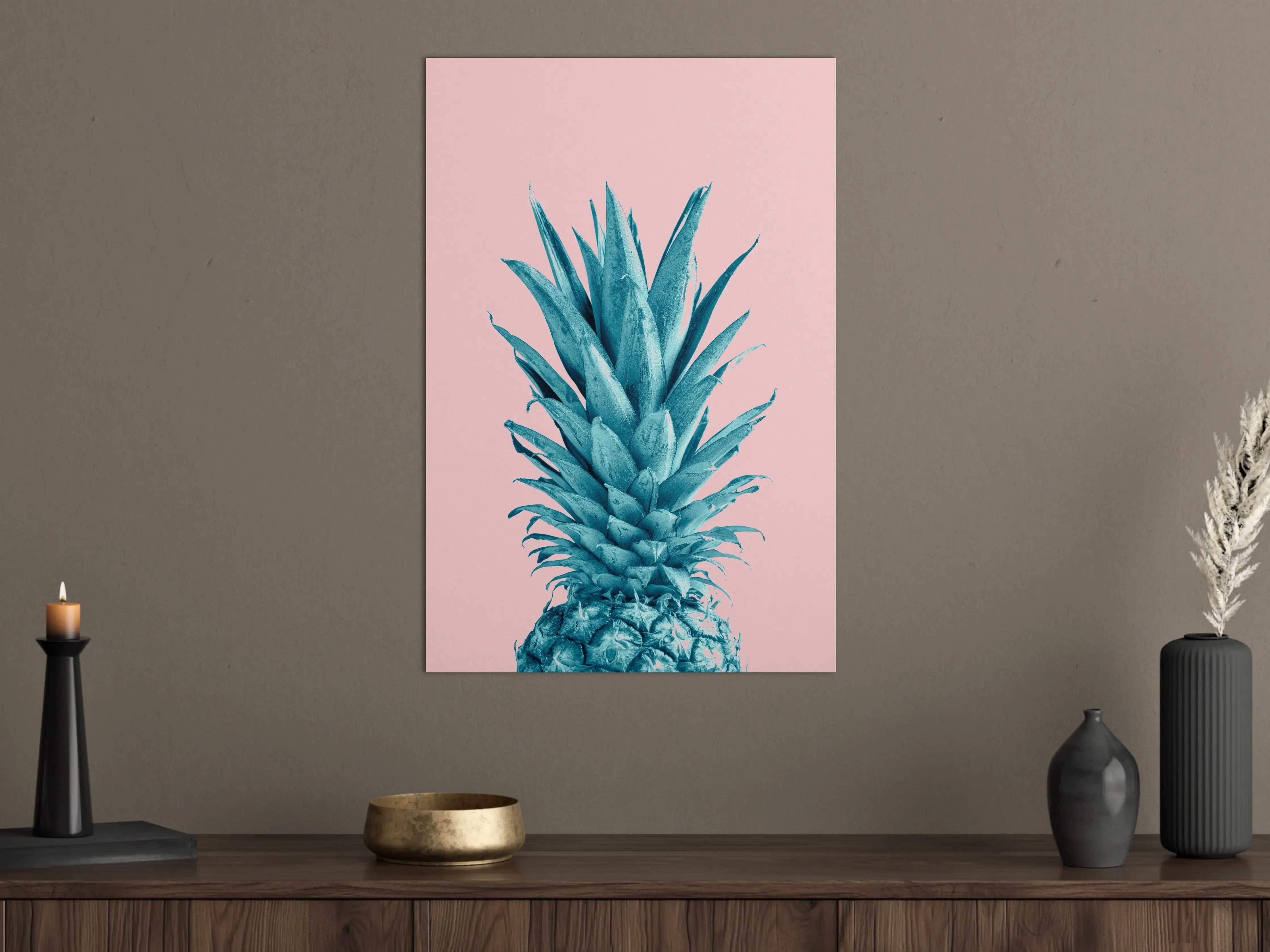 Große Wandbilder - Blautöne-Pineapple auf Roségrau-Hintergrund