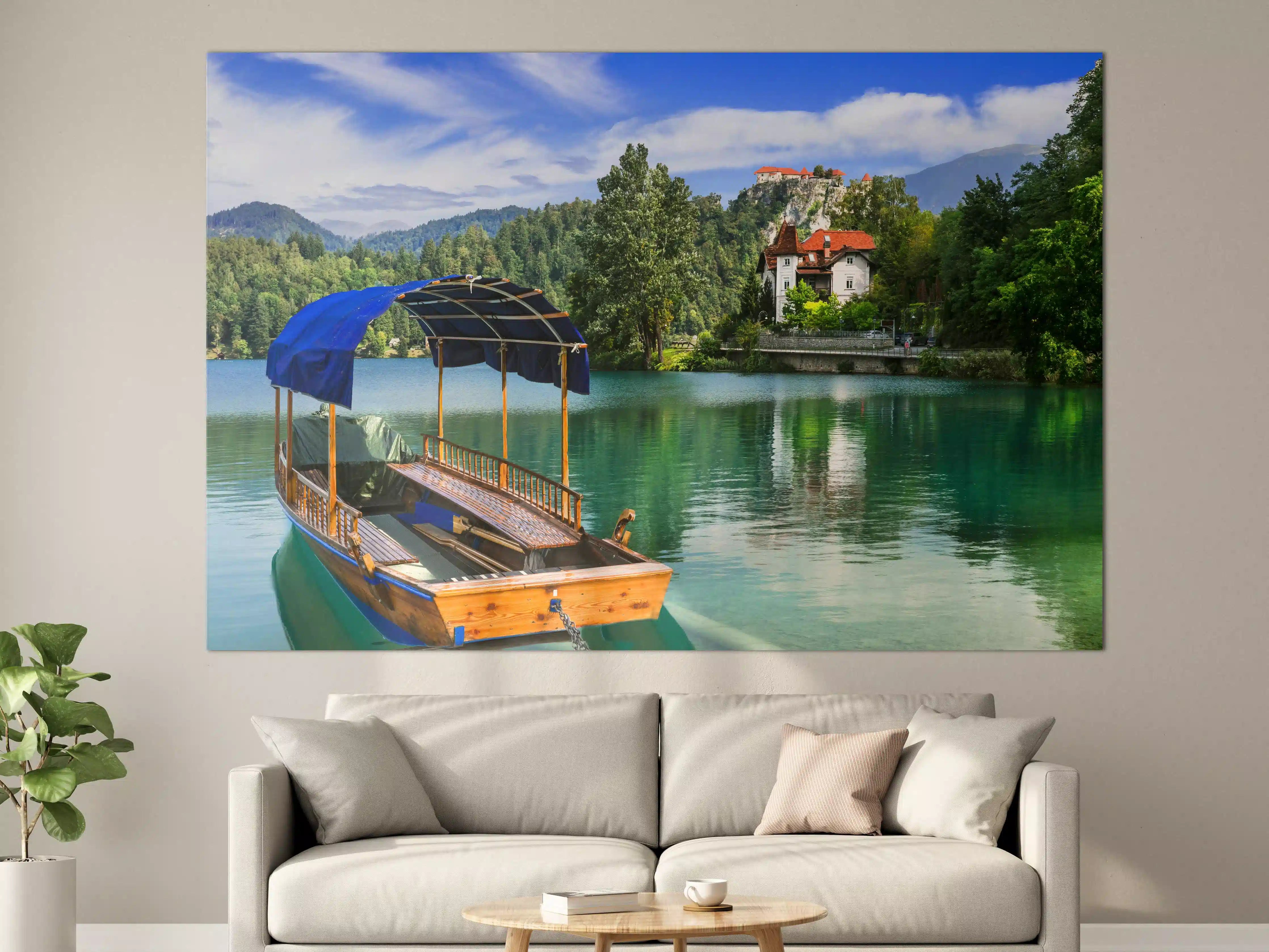 Große Wandbilder - Bled See mit Holzboot