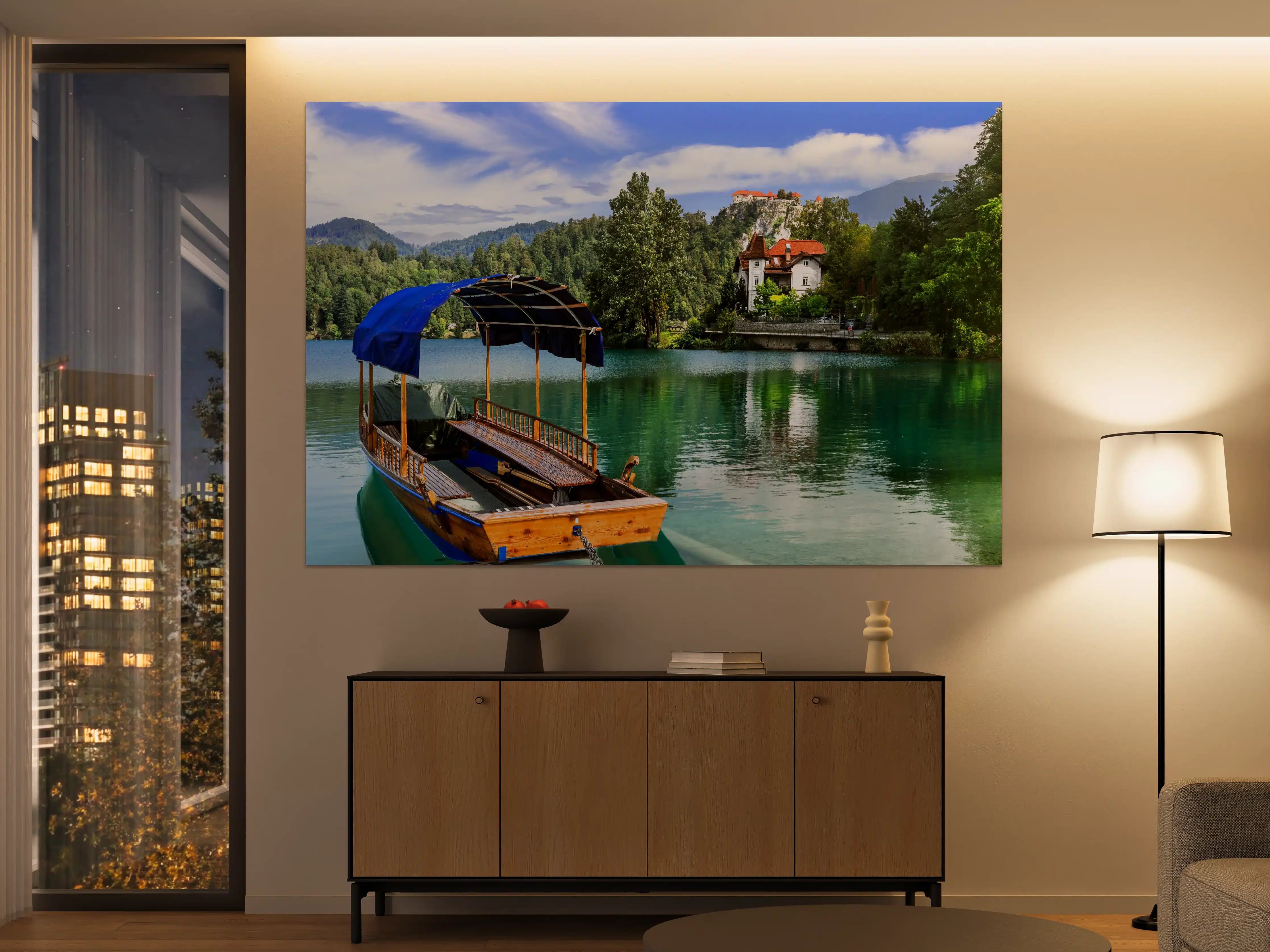 Große Wandbilder - Bled See mit Holzboot