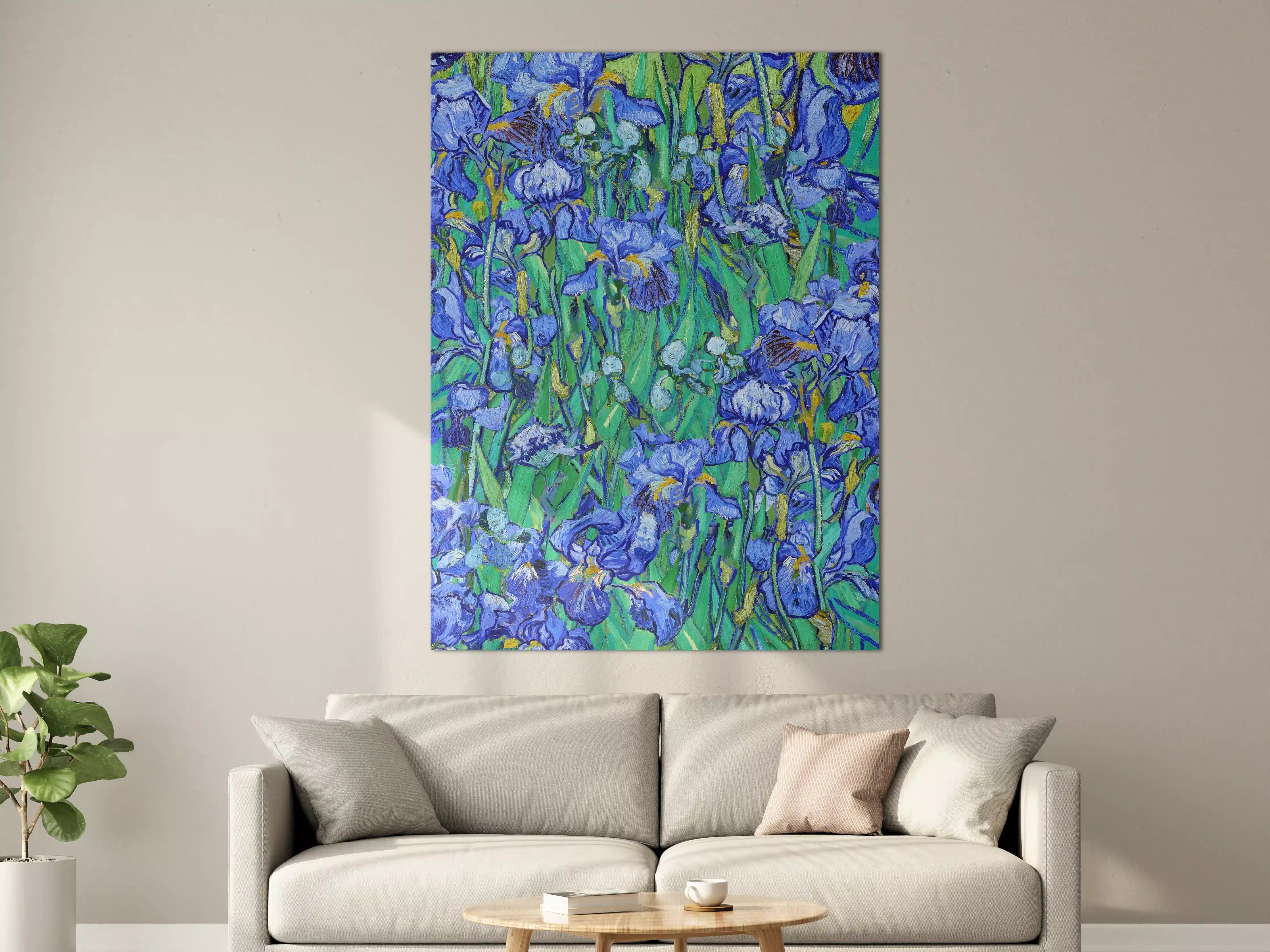 Große Wandbilder - Blühende Iris in Blau mit Grüntönen