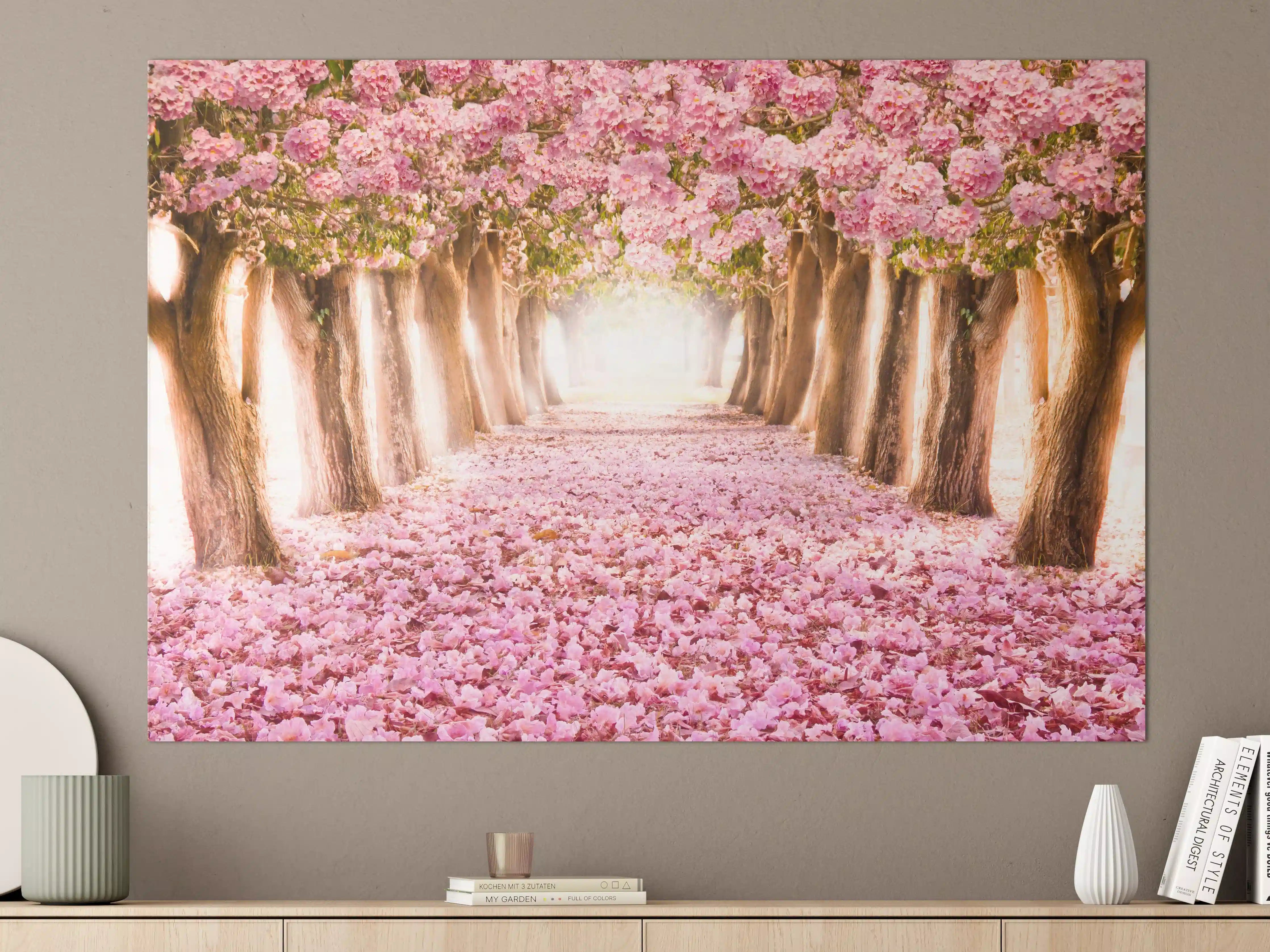 Große Wandbilder - Blühender Baumweg im Pinken Frühlingslicht
