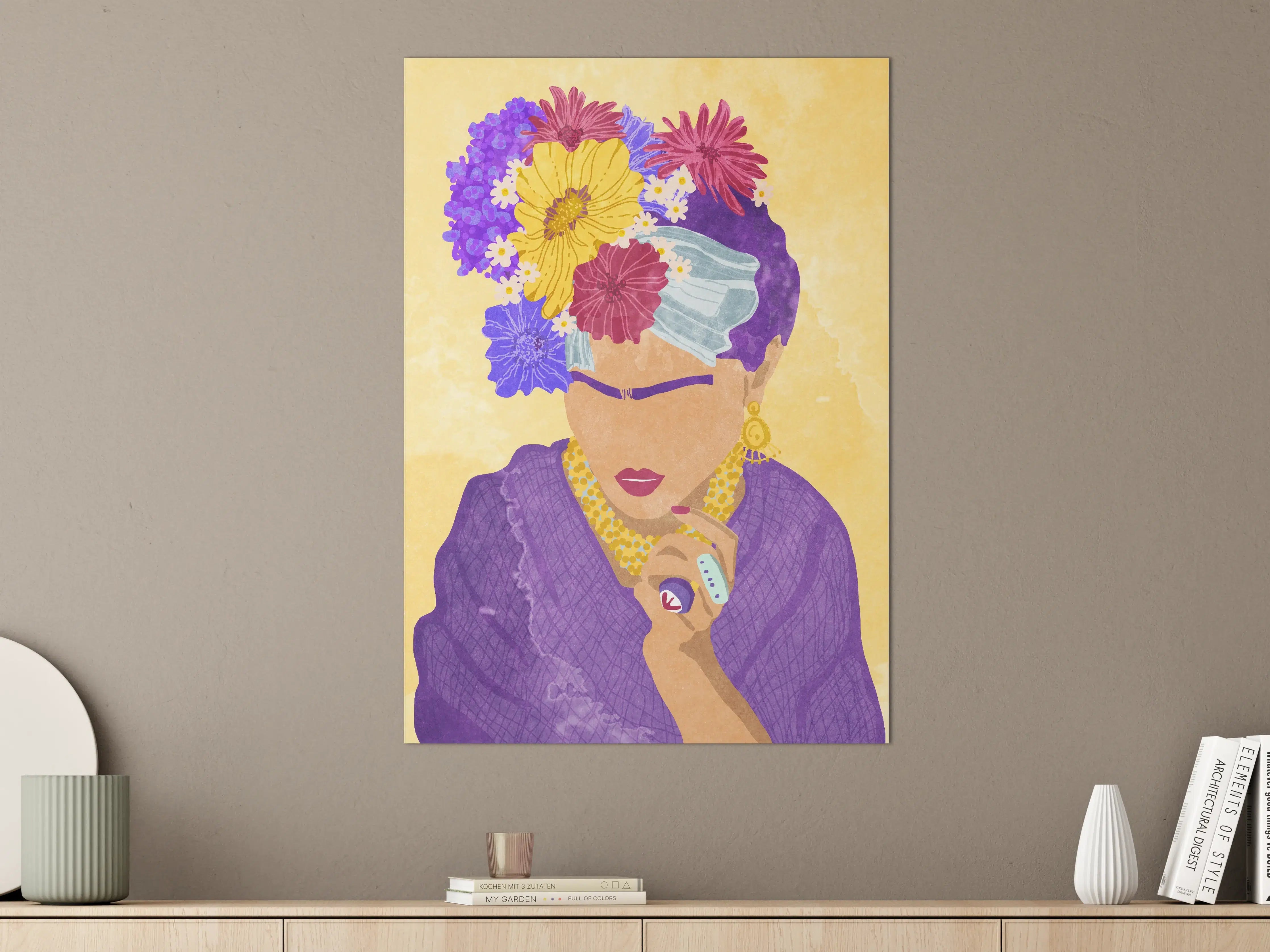 Große Wandbilder - Blumen-Haarschmuck und elegante Kleidung