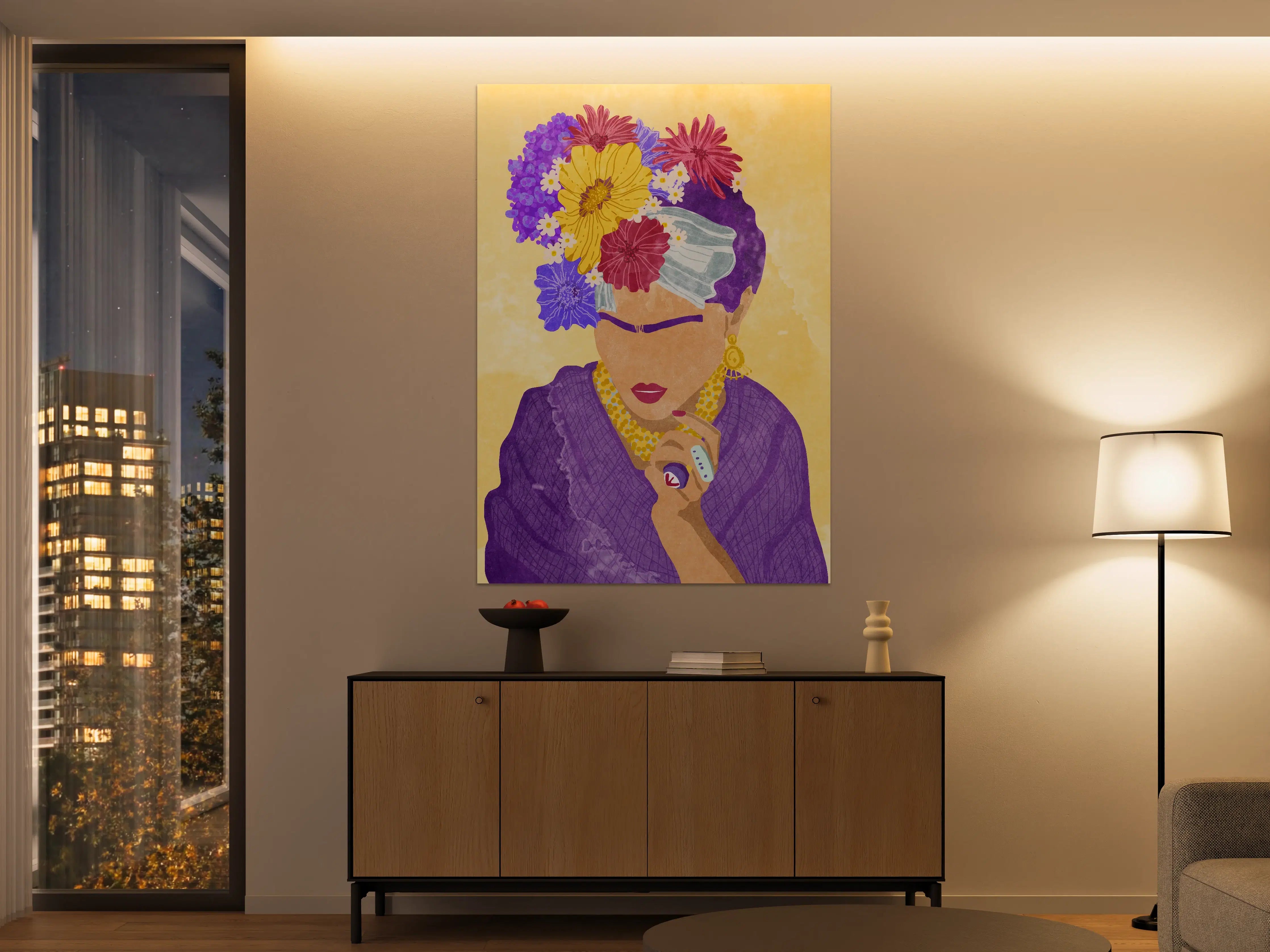 Große Wandbilder - Blumen-Haarschmuck und elegante Kleidung