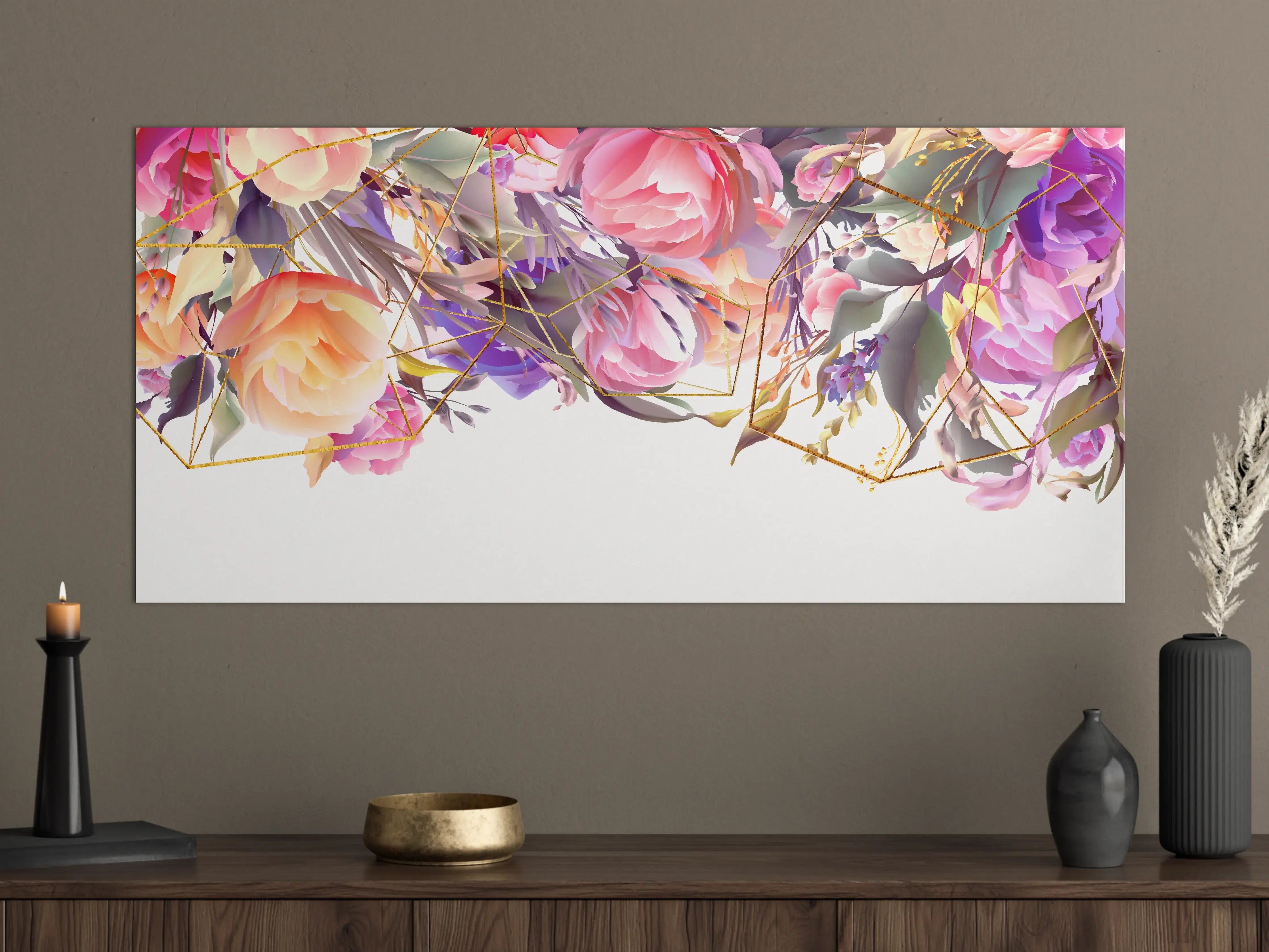 Große Wandbilder - Blumen-Muster Abstrakt Gold