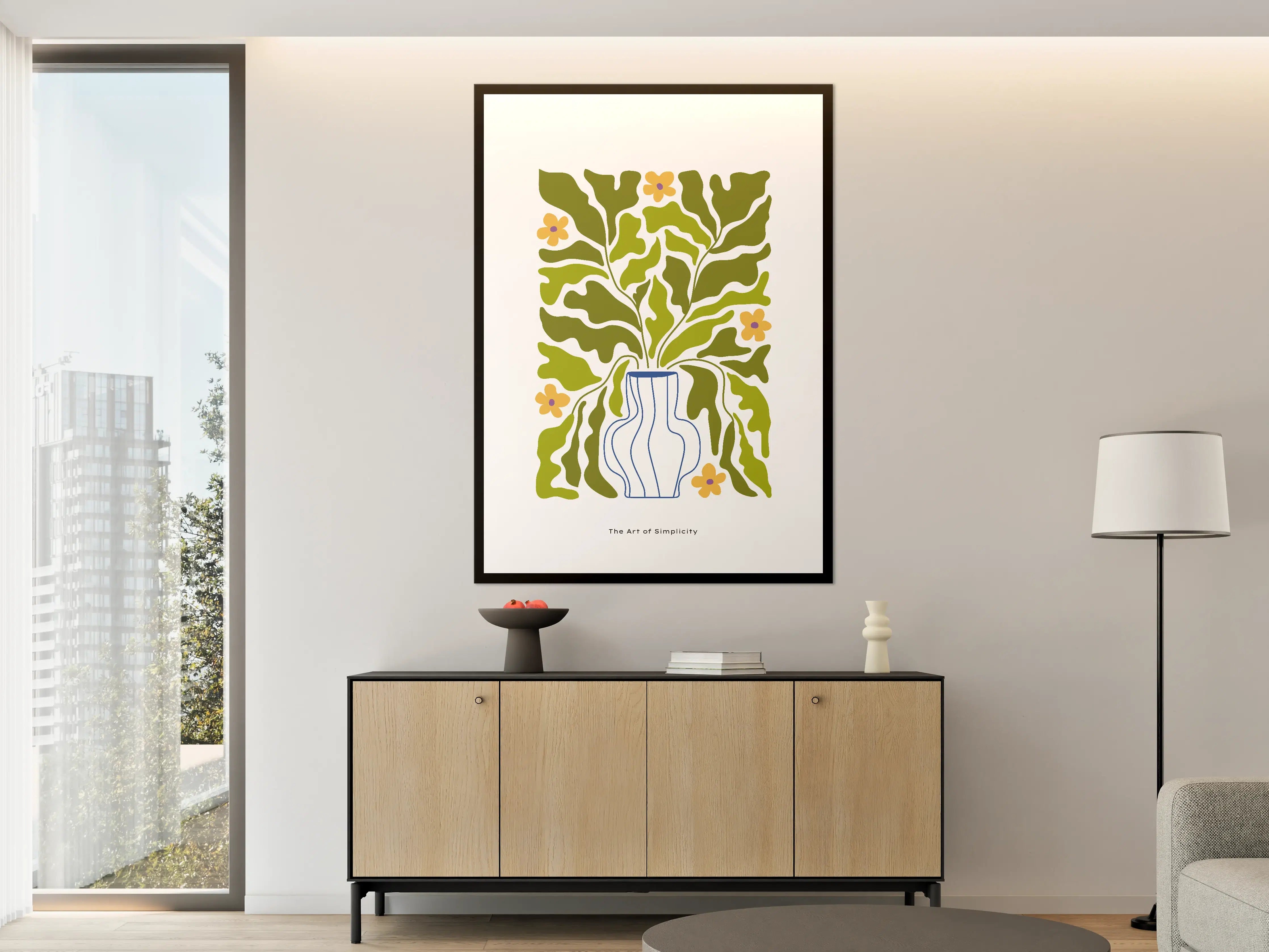 Große Wandbilder - Blumen und Topf in stilisierter Silhouette