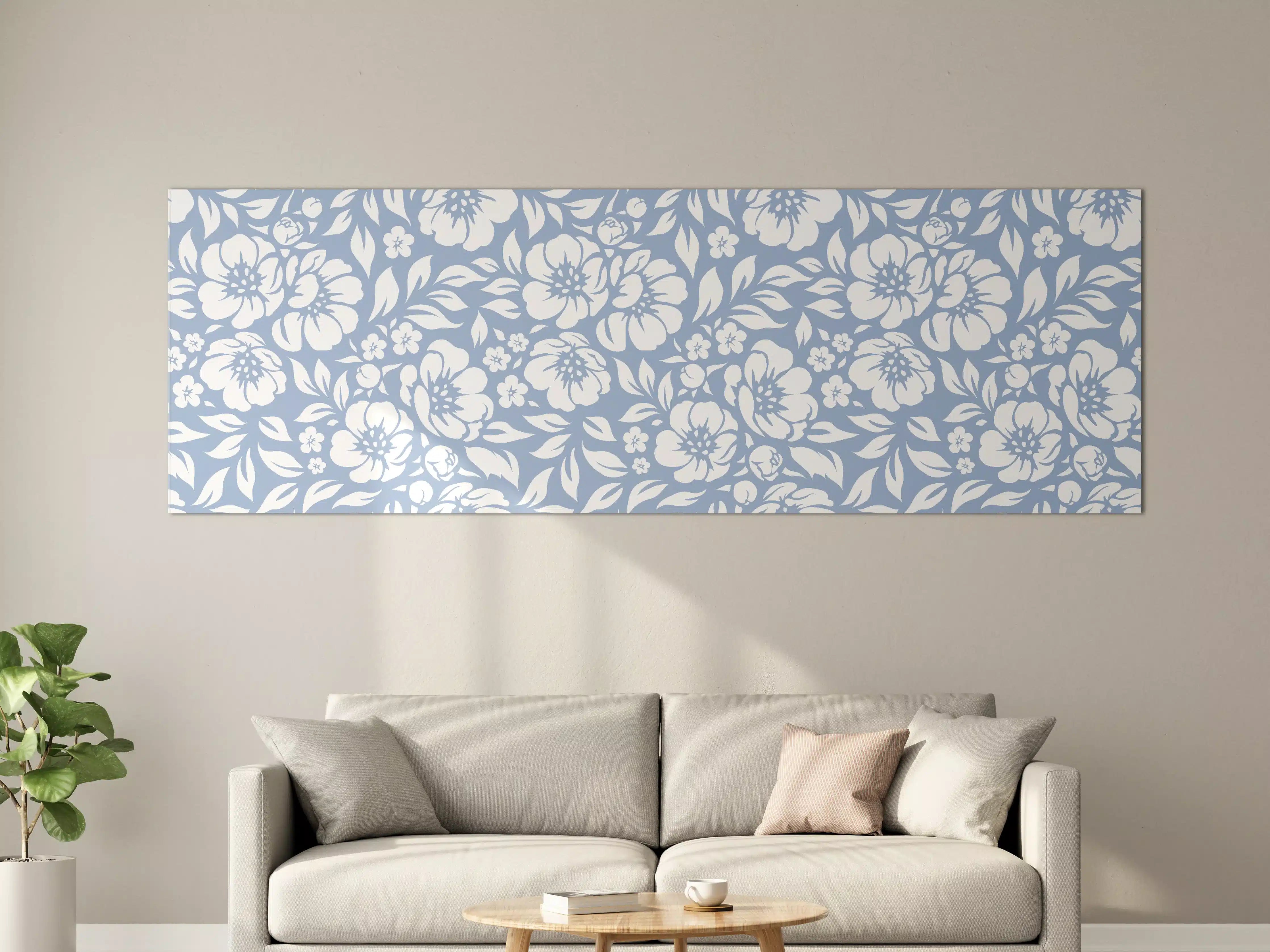 Große Wandbilder - Blumendesign in zartem Blau-Weiß