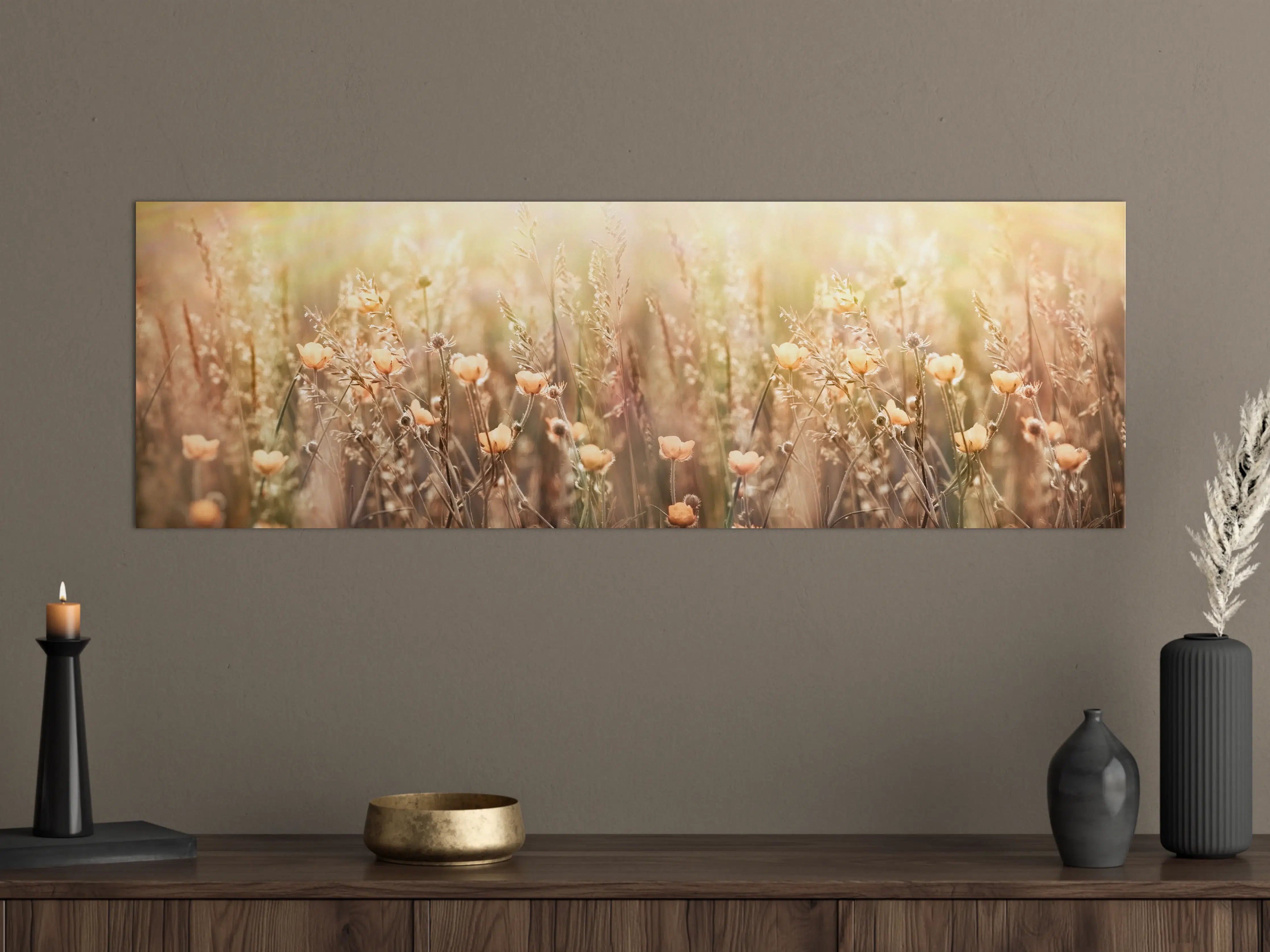 Große Wandbilder - Blumenfeld mit Sonnenstrahlen