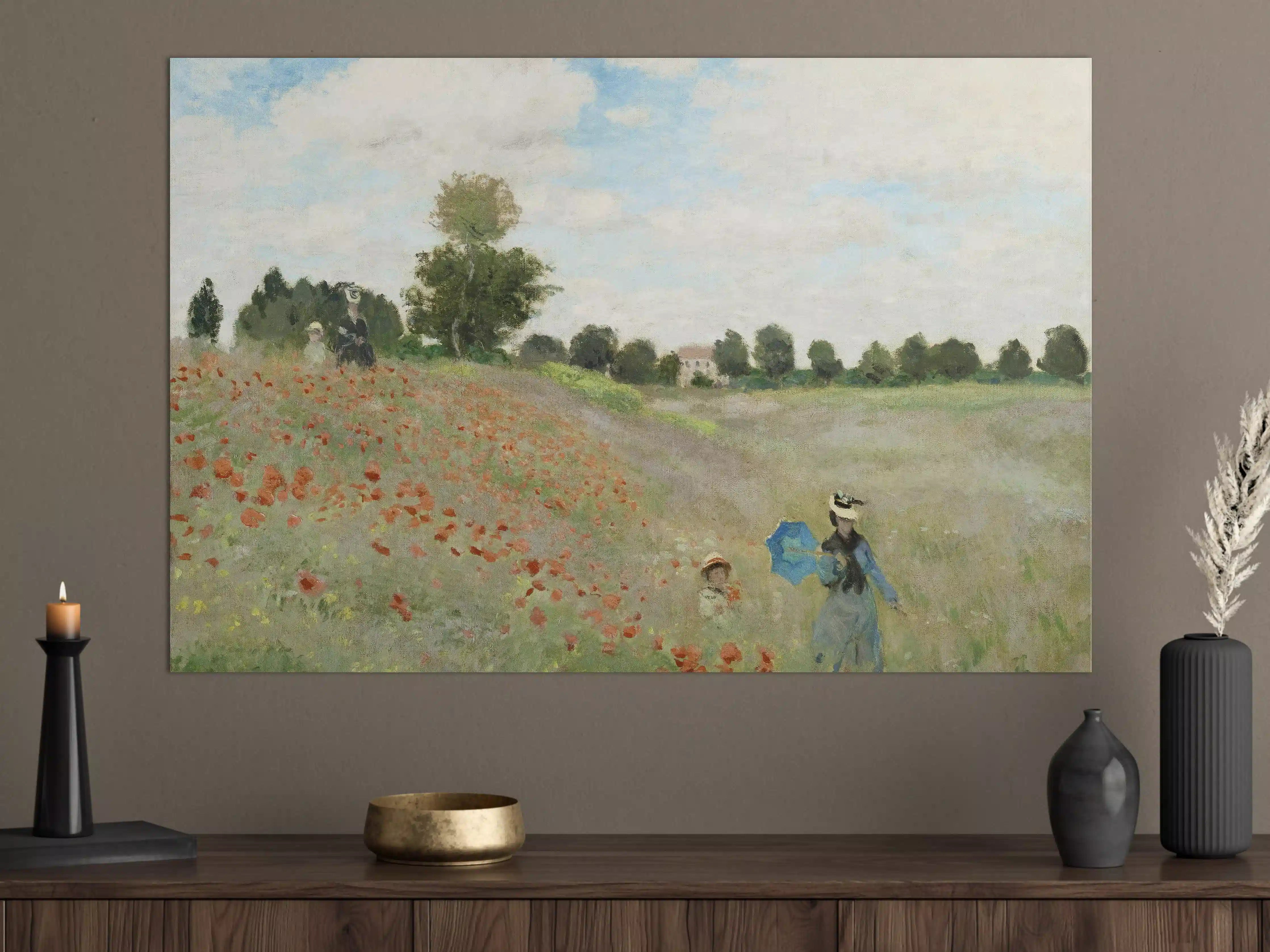 Große Wandbilder - Blumenfeld mit Spaziergängern bei Sonnenschein