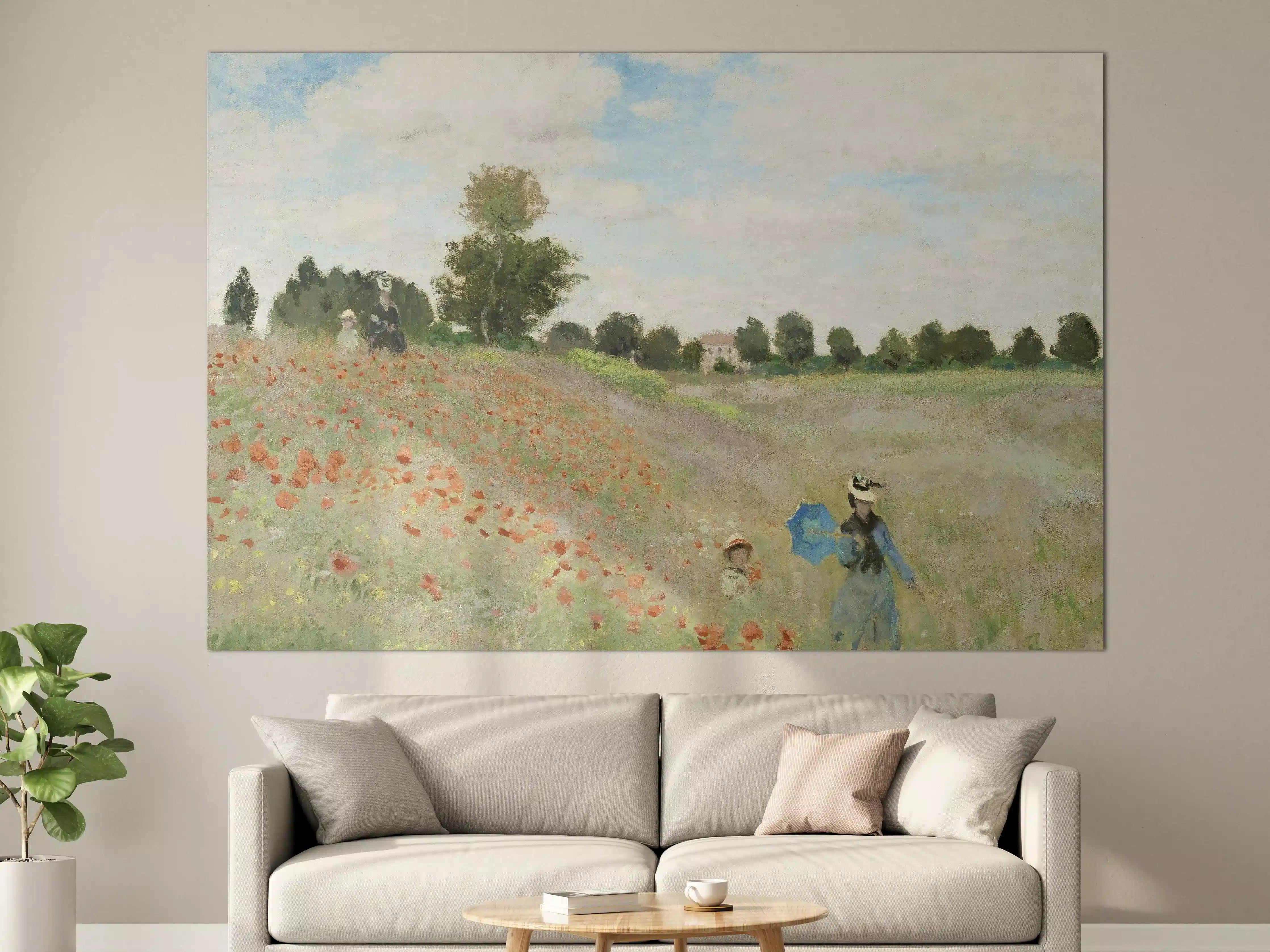 Große Wandbilder - Blumenfeld mit Spaziergängern bei Sonnenschein