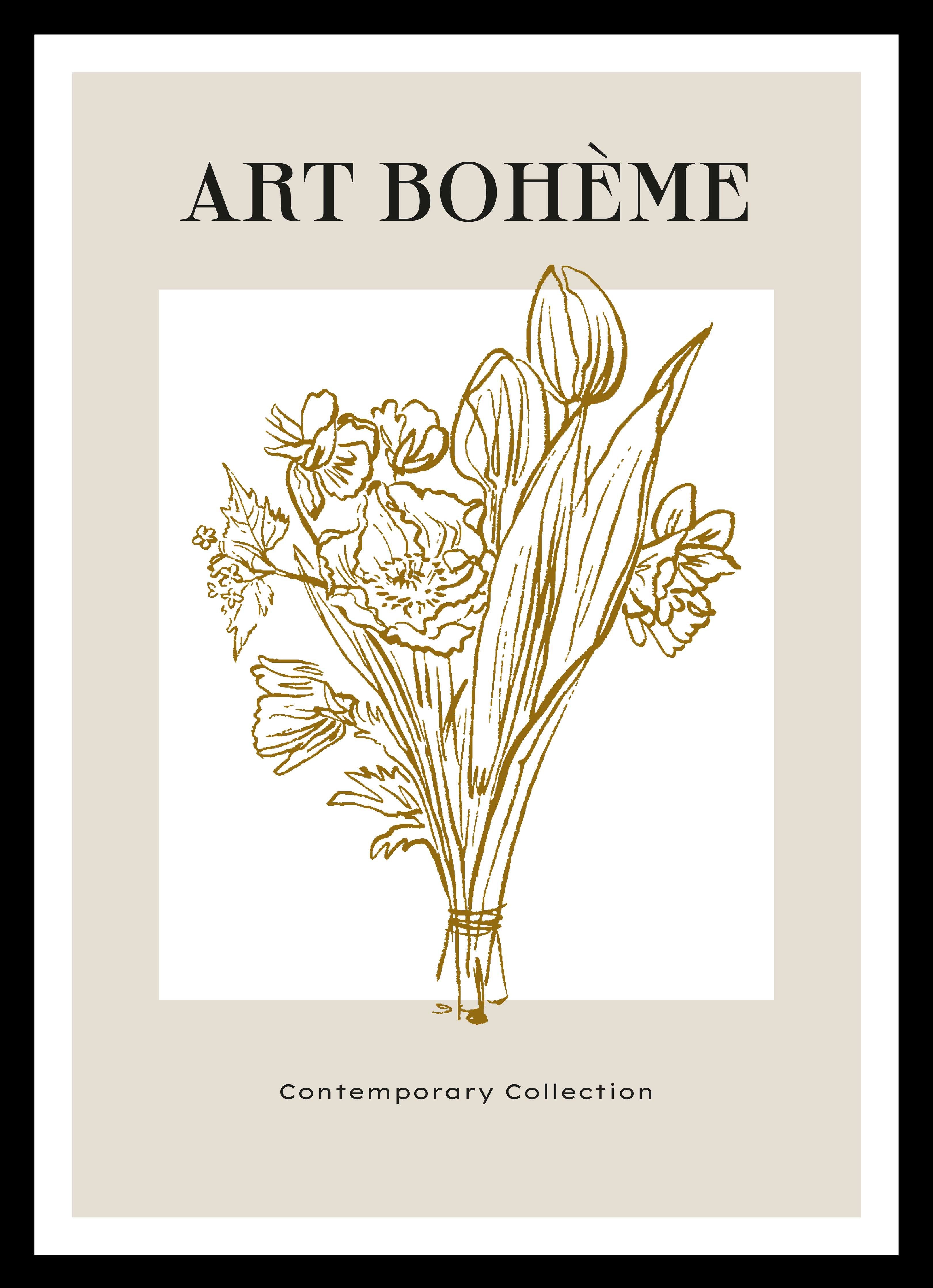 Große Wandbilder-Blumenillustration im Art Déco-Stil