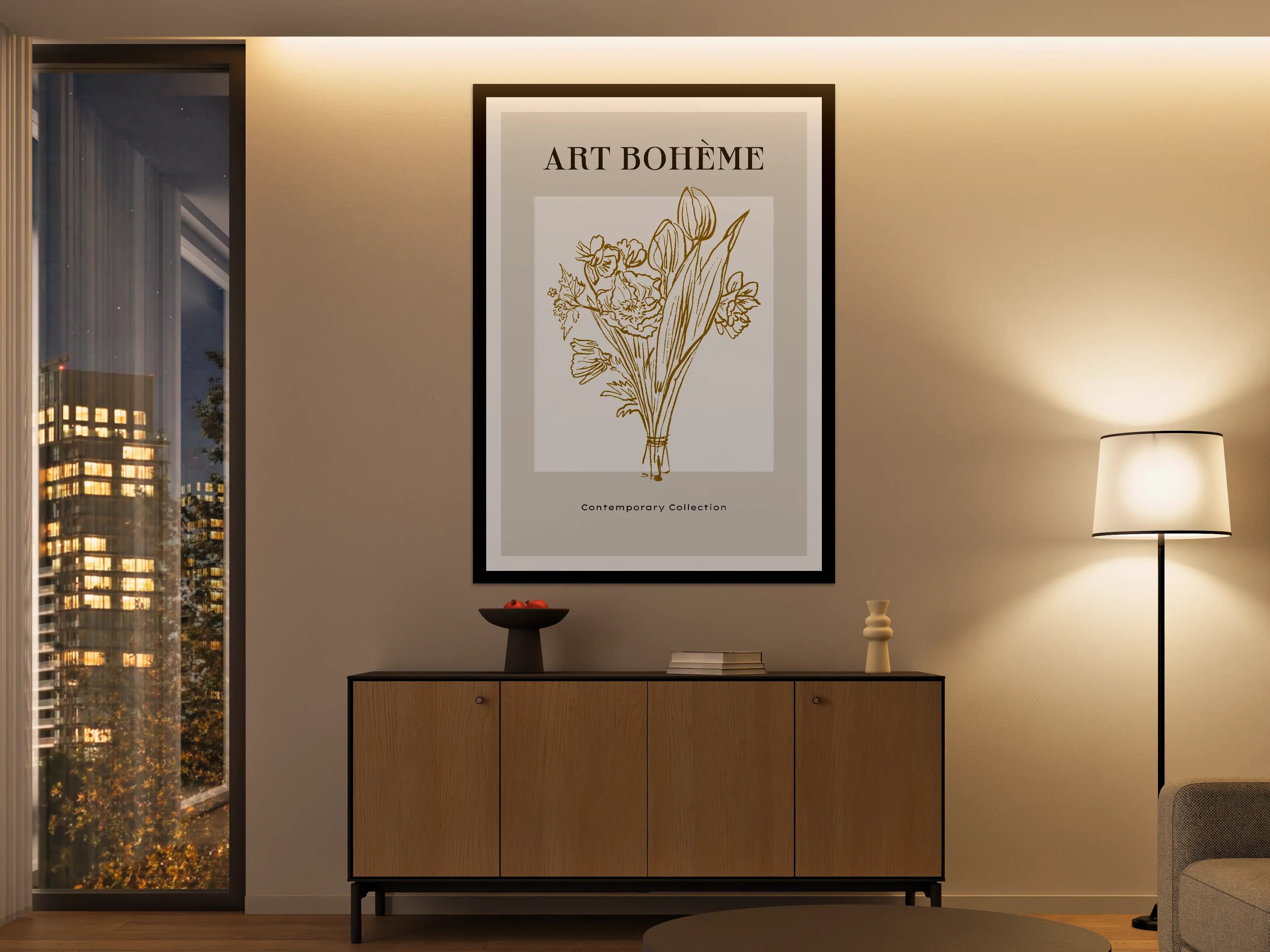 Große Wandbilder - Blumenillustration im Art Déco-Stil