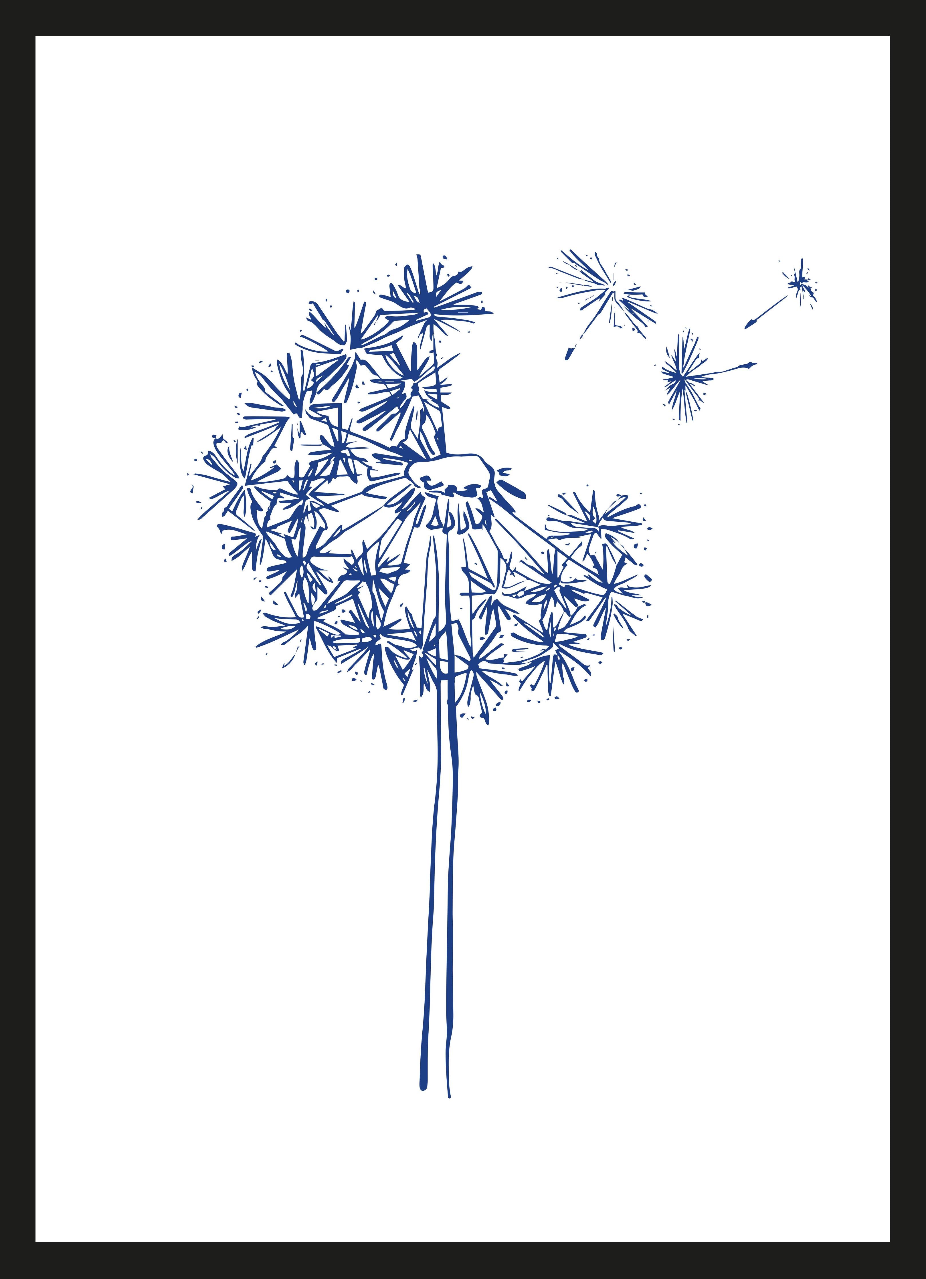 Große Wandbilder-Blumenillustration in Blau auf Weißem Hintergrund