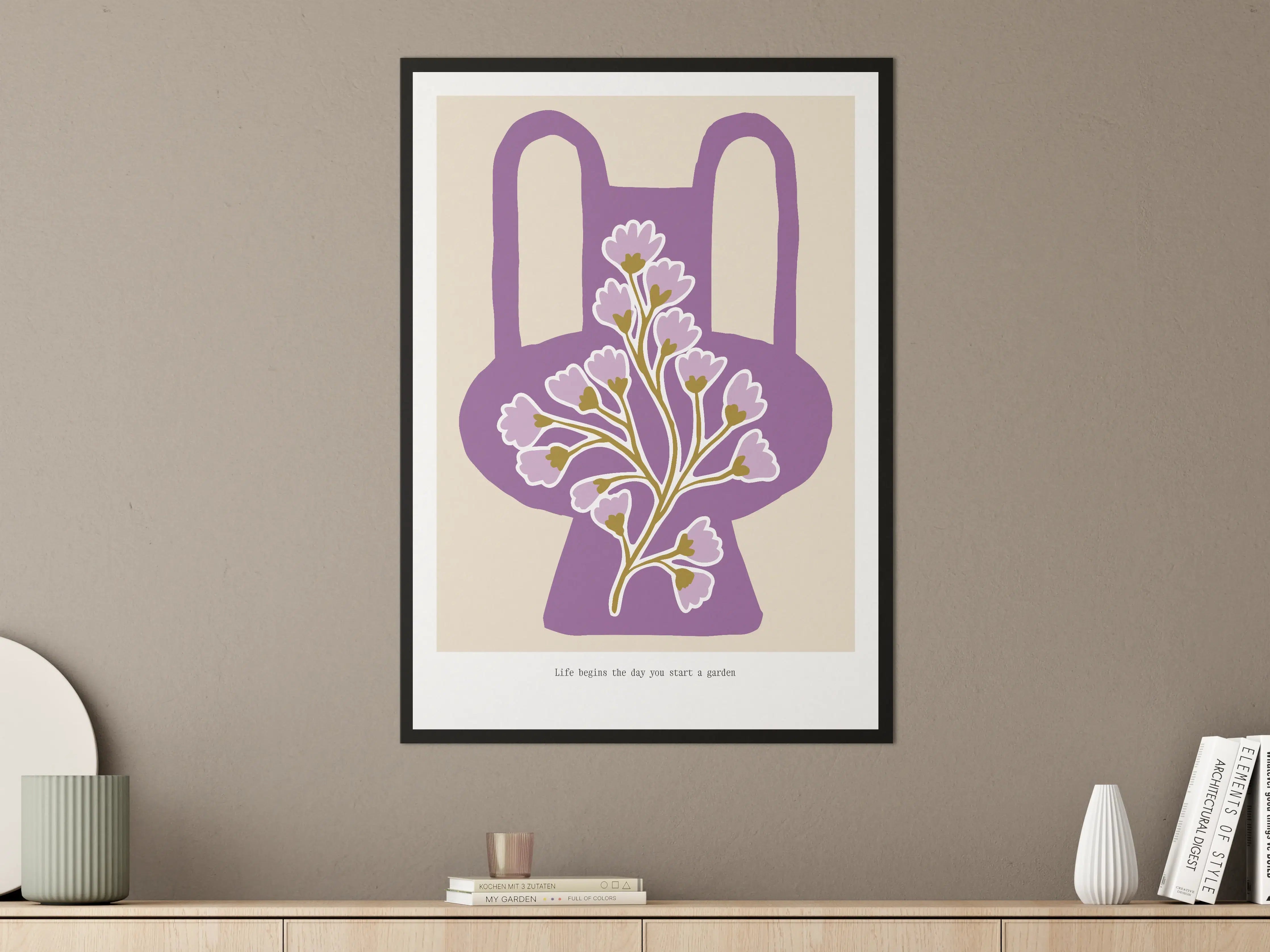 Große Wandbilder - Blumenmotiv in Lila auf neutralem Hintergrund