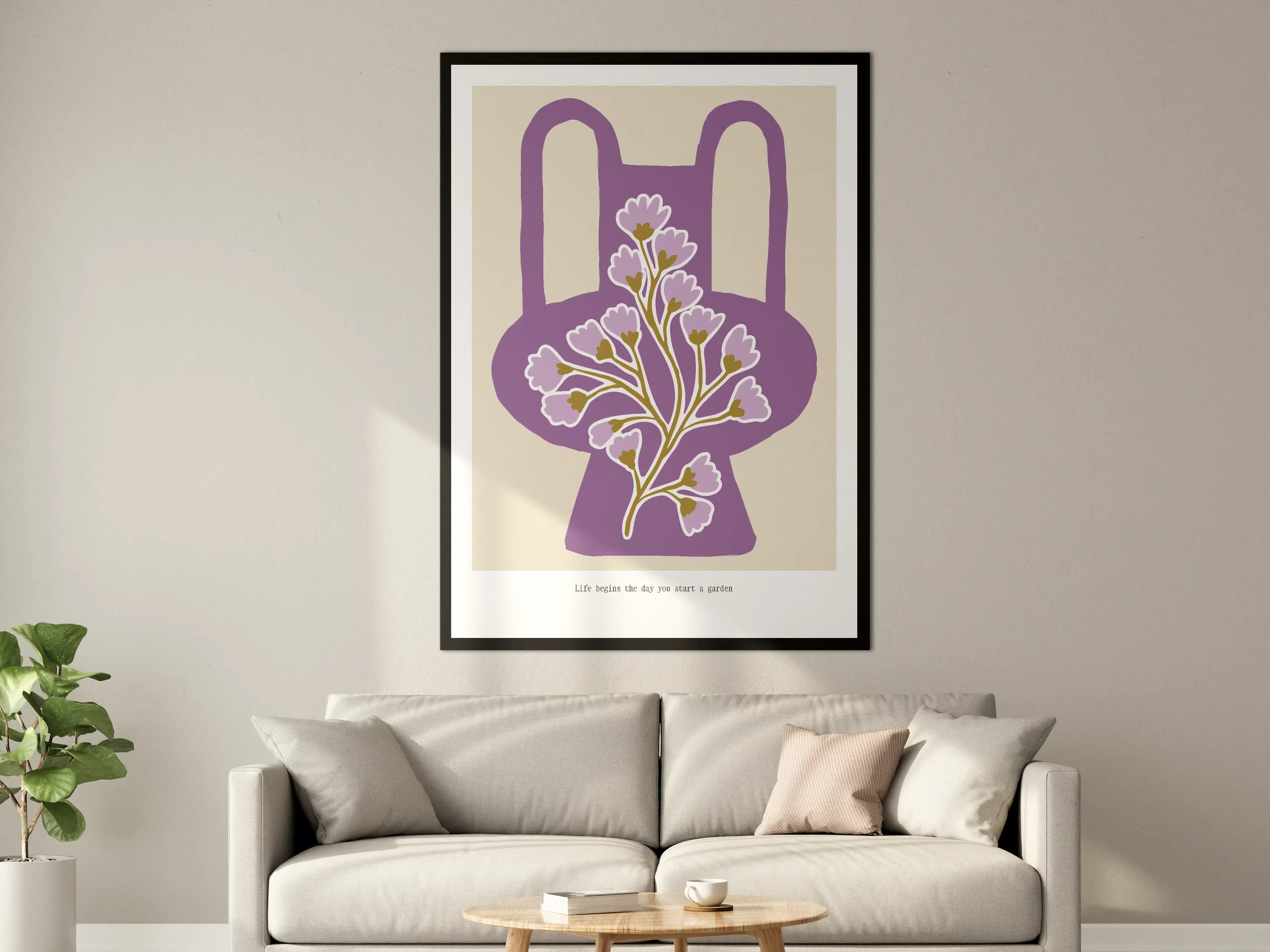Große Wandbilder - Blumenmotiv in Lila auf neutralem Hintergrund
