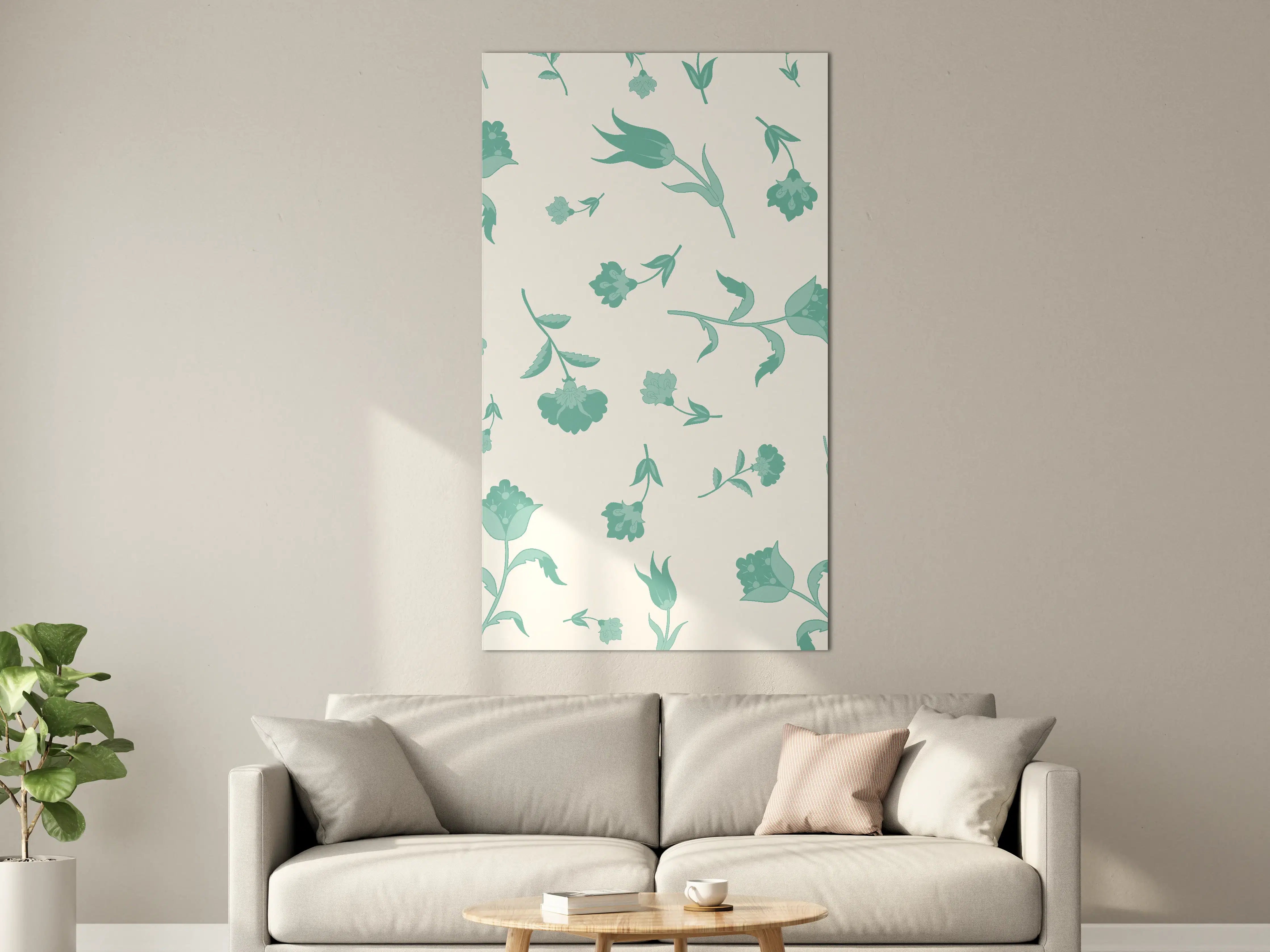 Große Wandbilder - Blumenmuster Türkis-Weiß