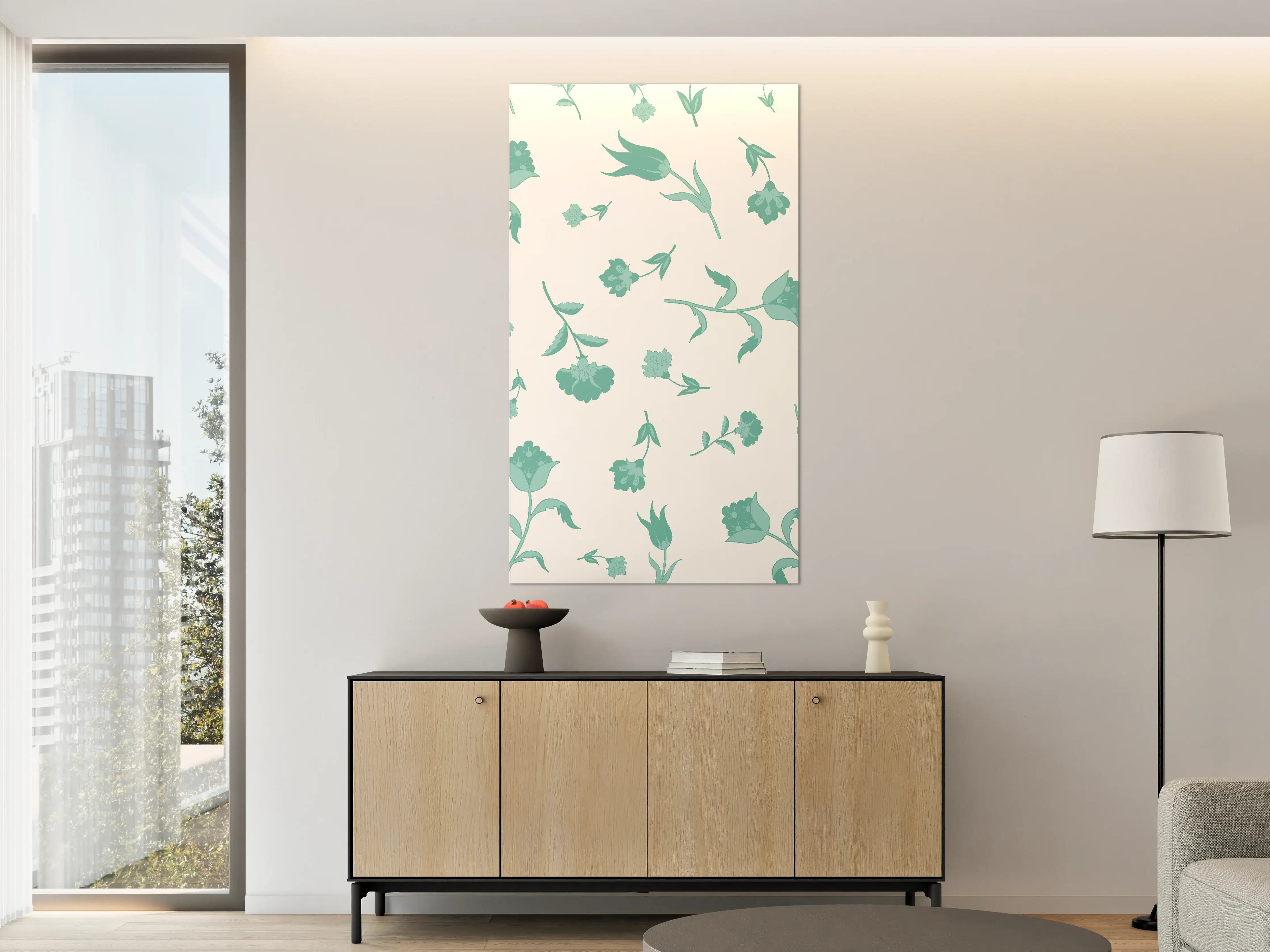 Große Wandbilder - Blumenmuster Türkis-Weiß