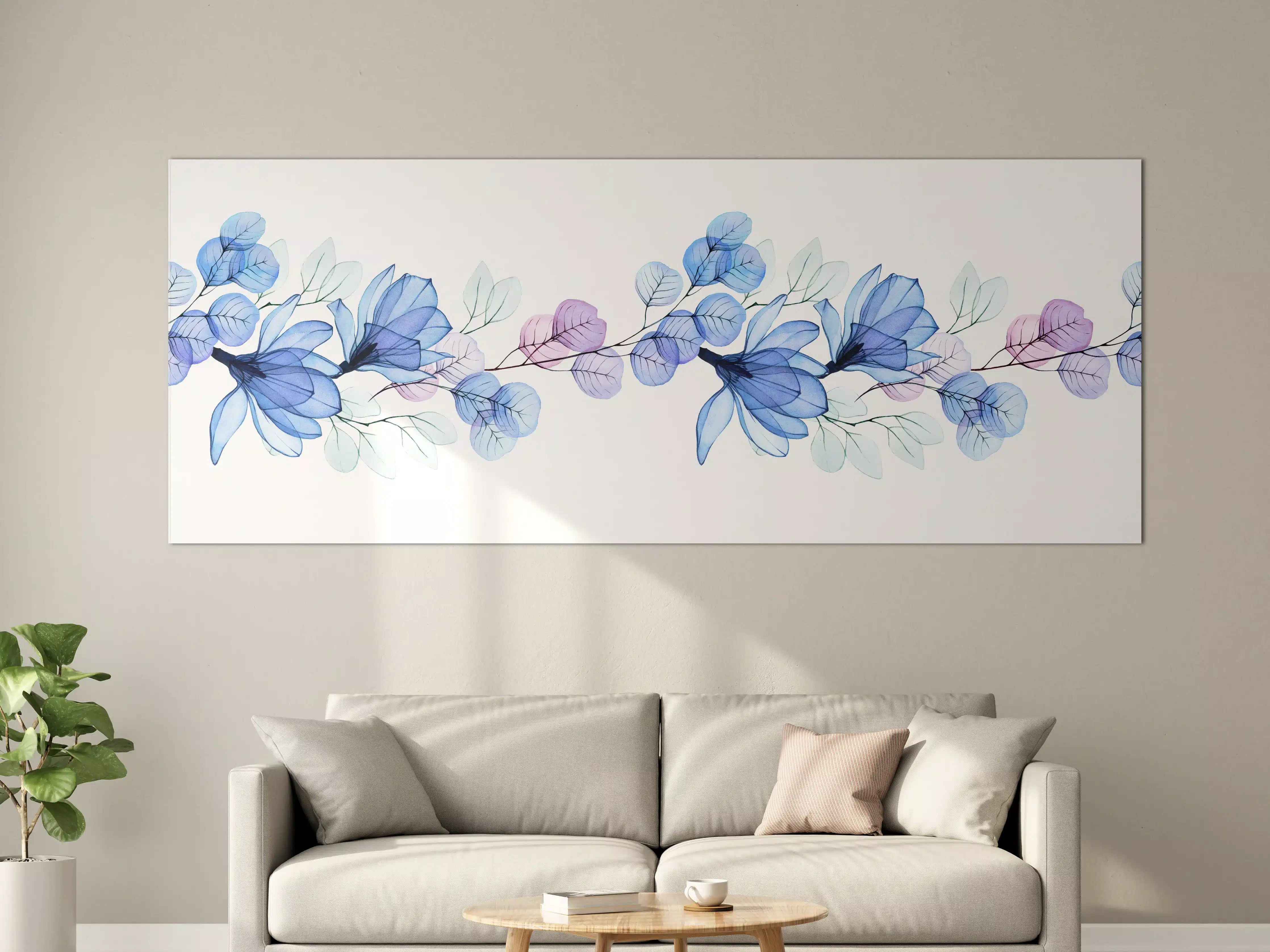 Große Wandbilder - Blumenmuster in Blau und Violett