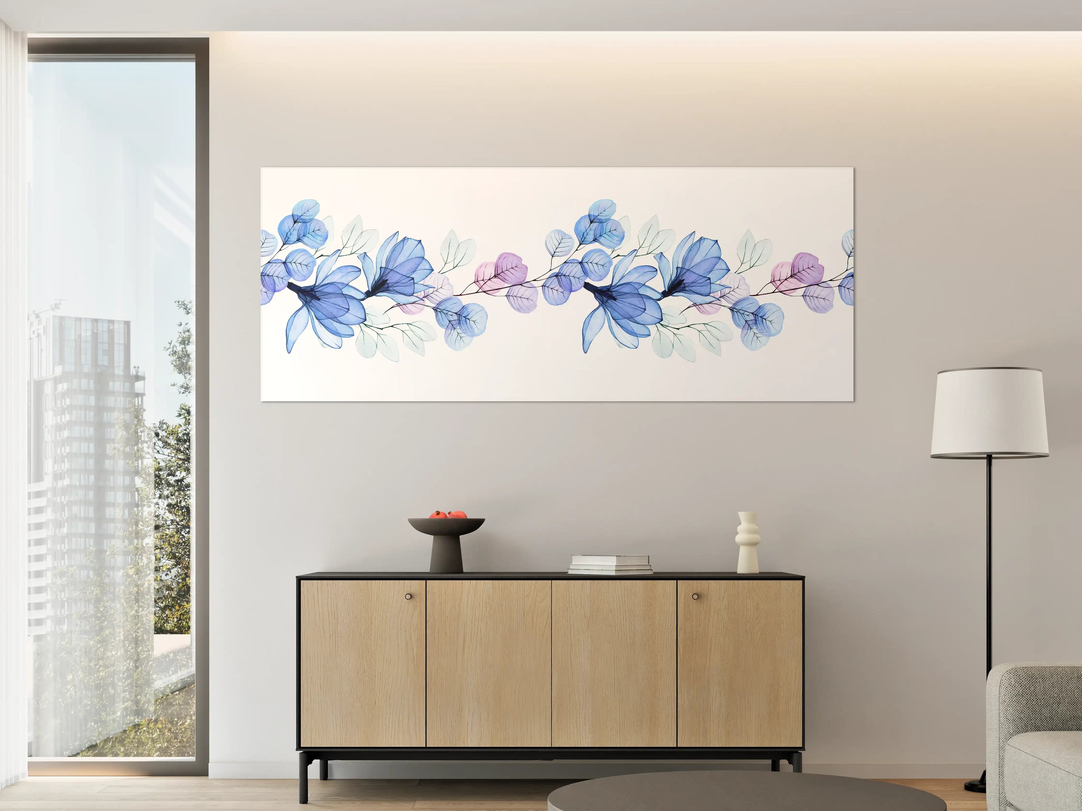 Große Wandbilder - Blumenmuster in Blau und Violett