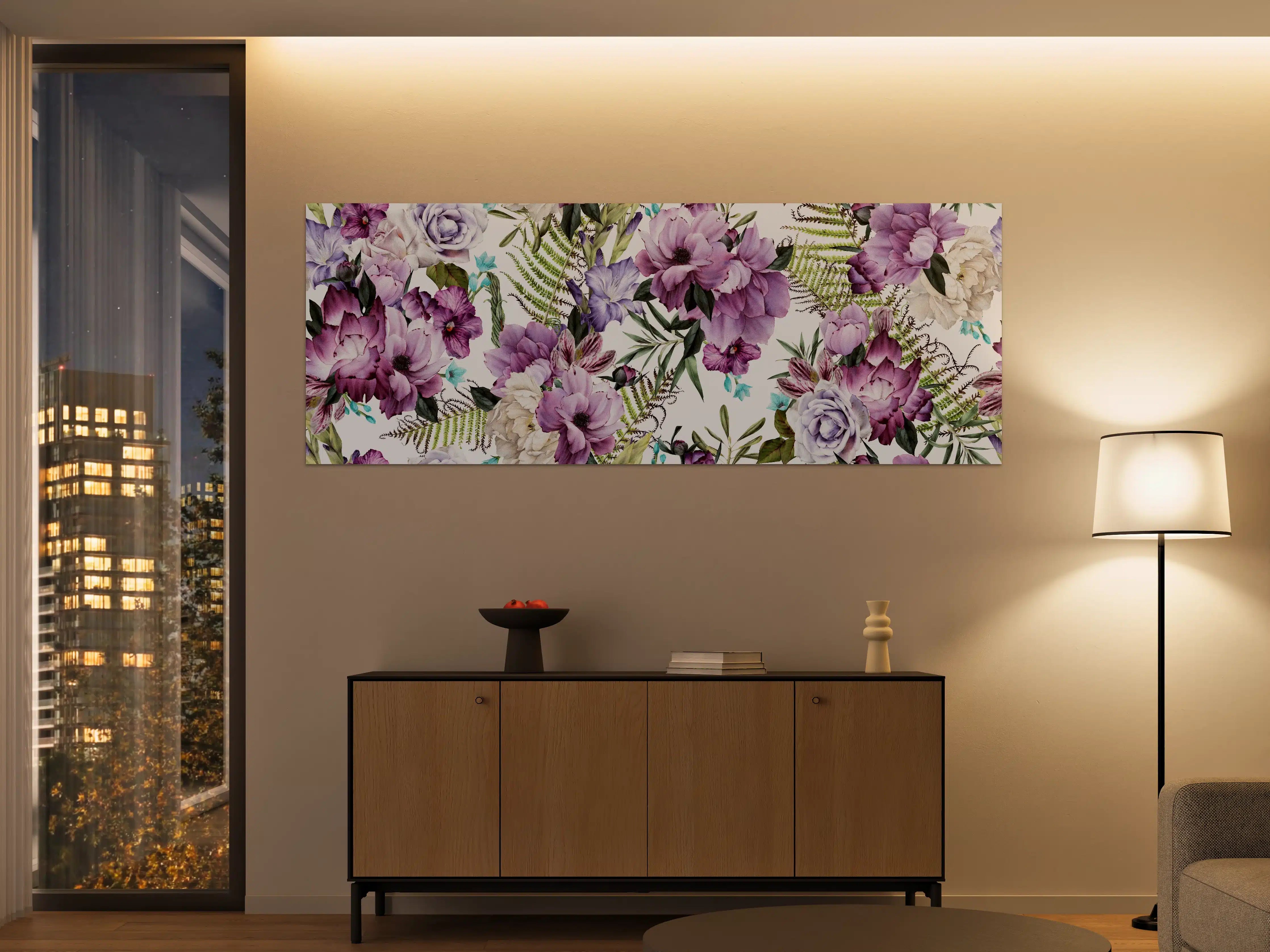 Große Wandbilder - Blumenmuster in Lavendel- und Fliedertönen
