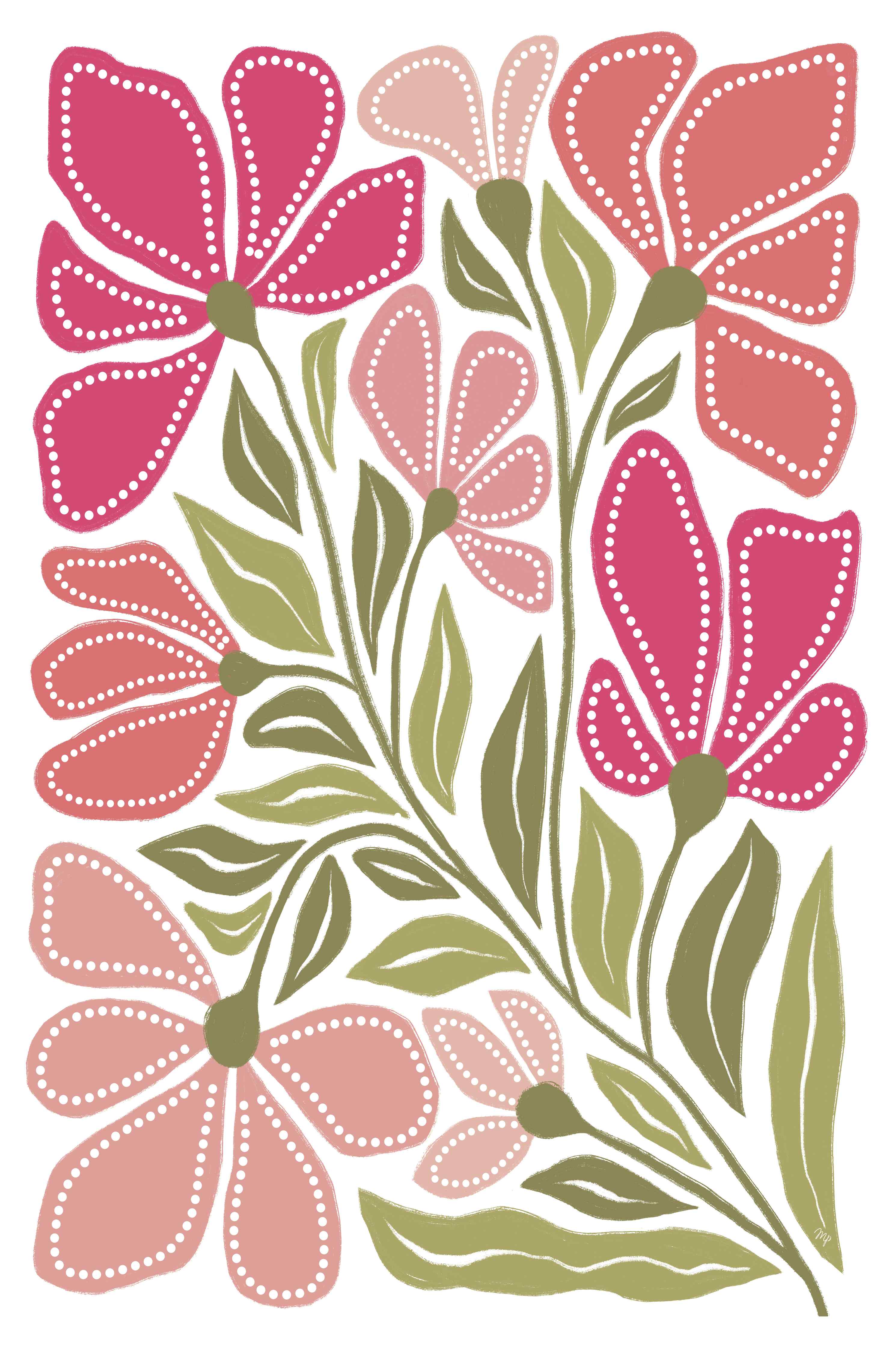 Große Wandbilder-Blumenmuster in Pink und Grün