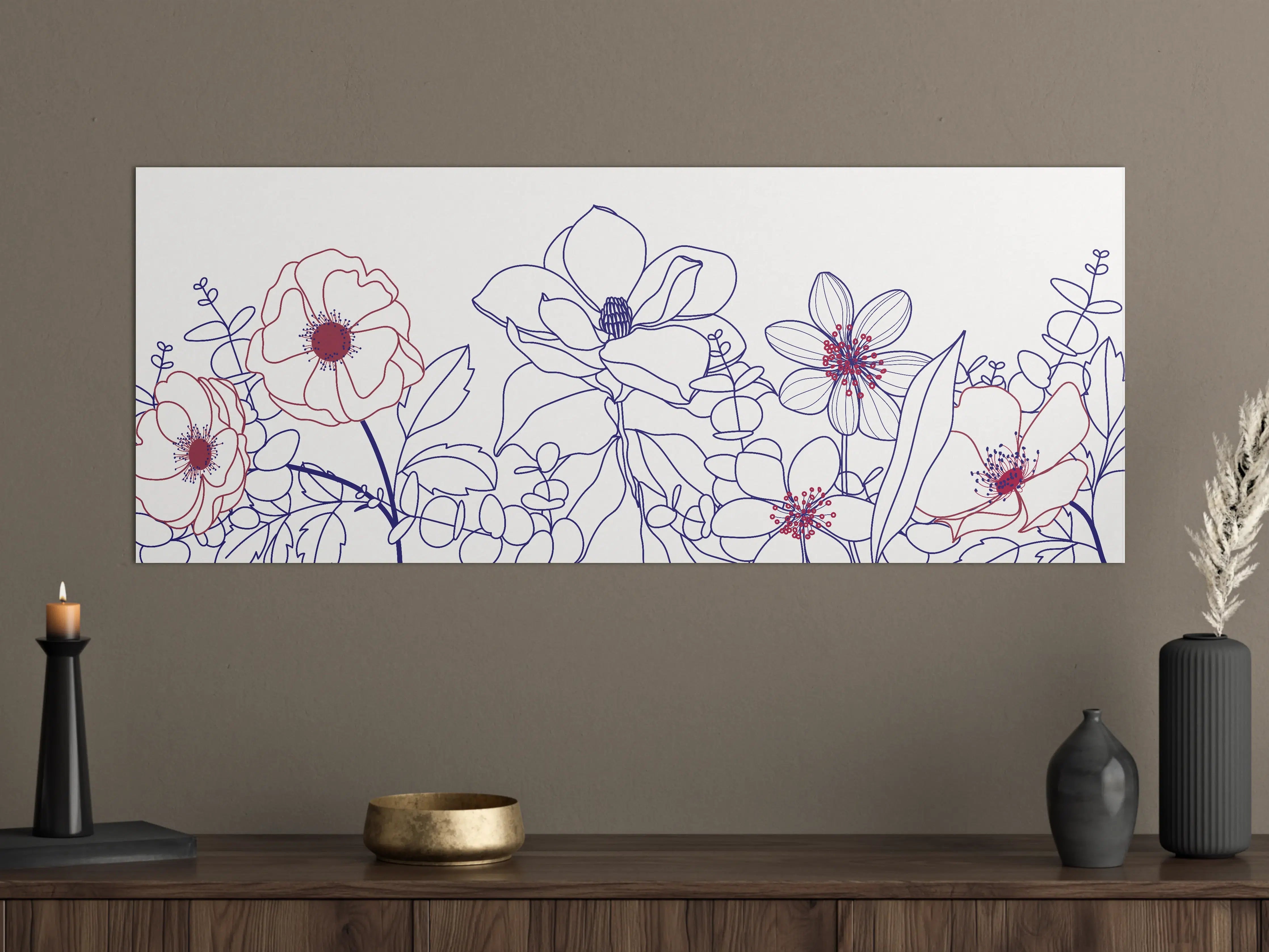 Große Wandbilder - Blumenstrauß Linienzeichnung Wanddekor