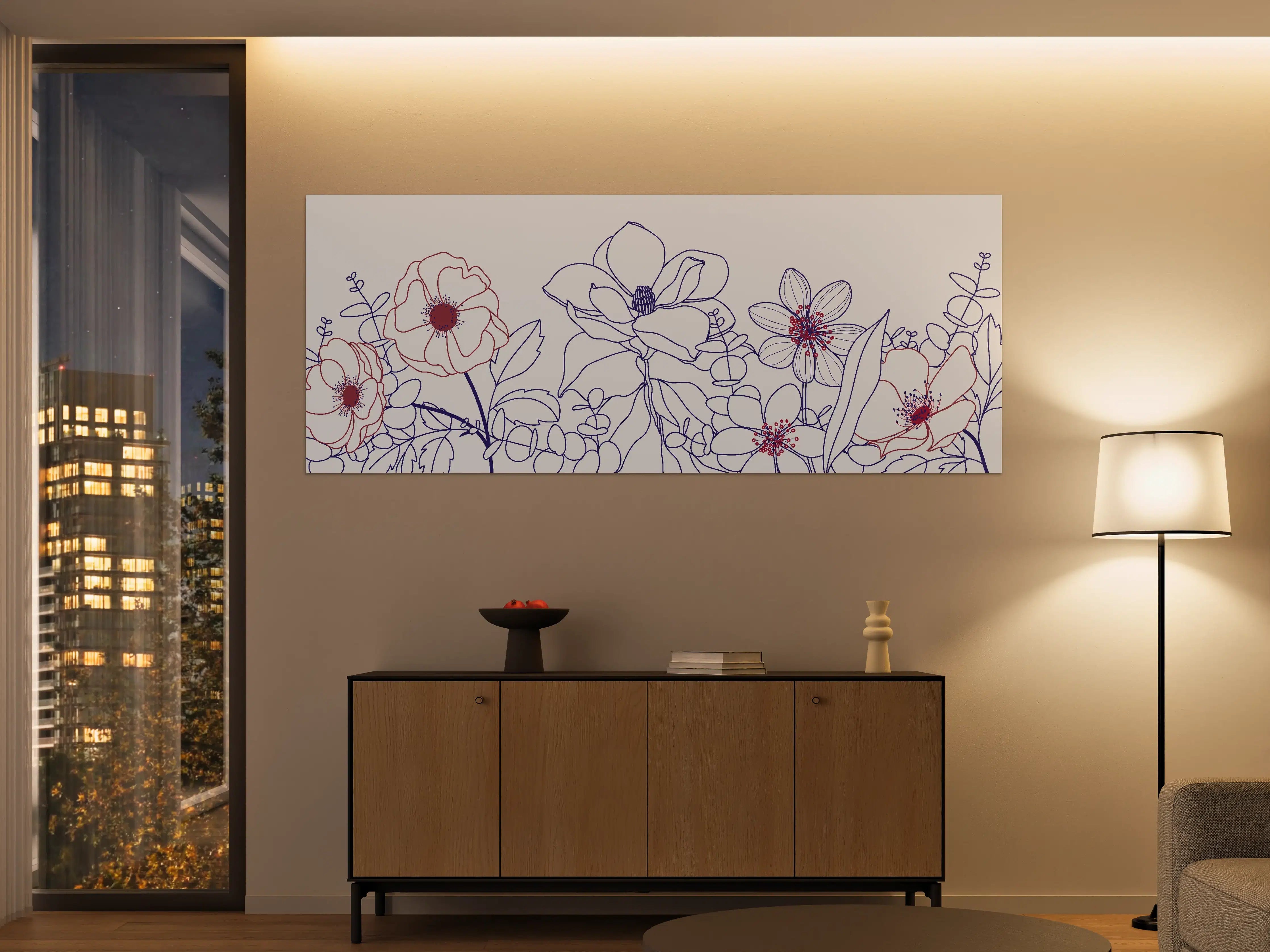 Große Wandbilder - Blumenstrauß Linienzeichnung Wanddekor