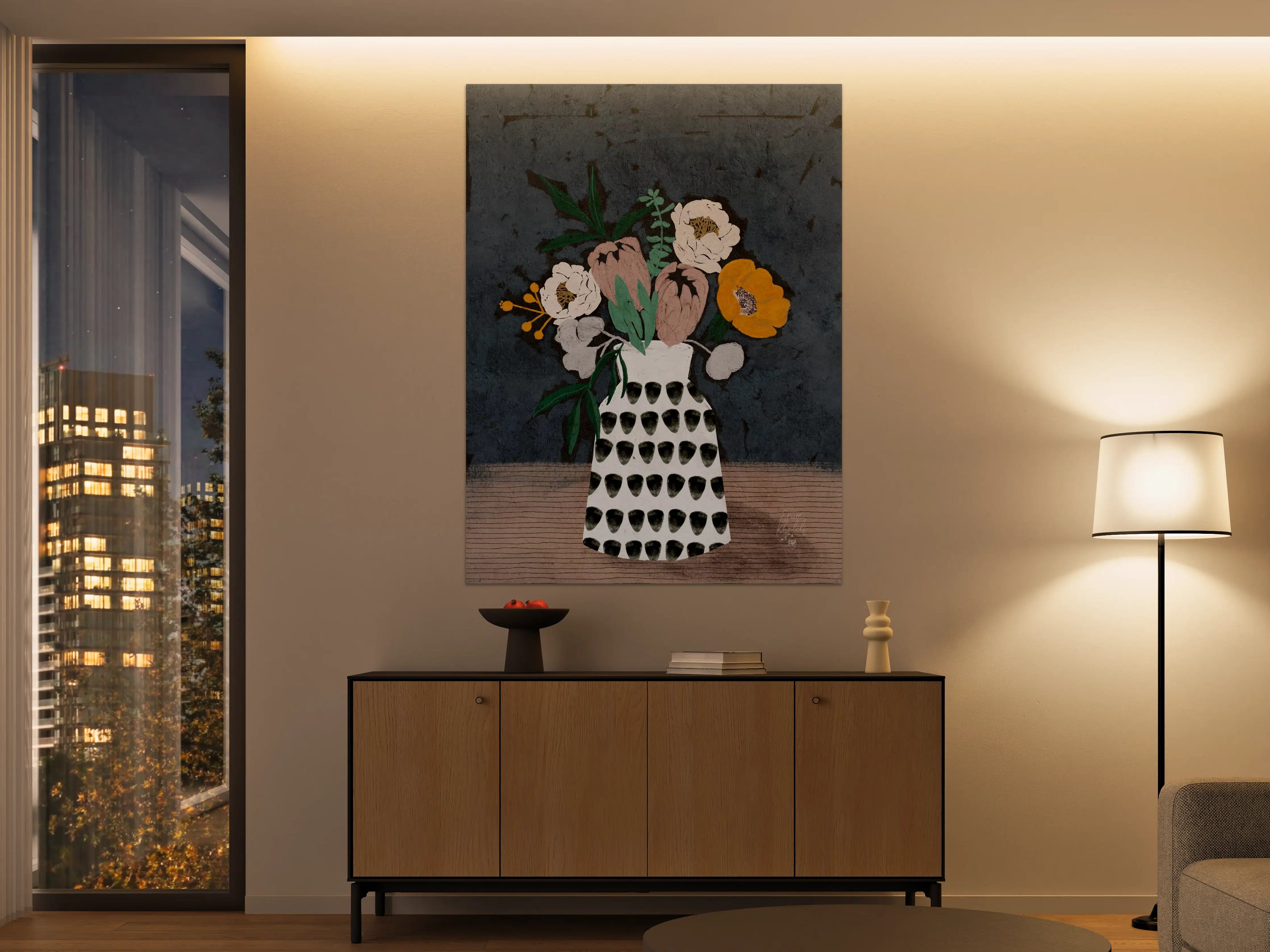 Große Wandbilder - Blumenstrauß in stilvoller Vase auf dunklem Hintergrund