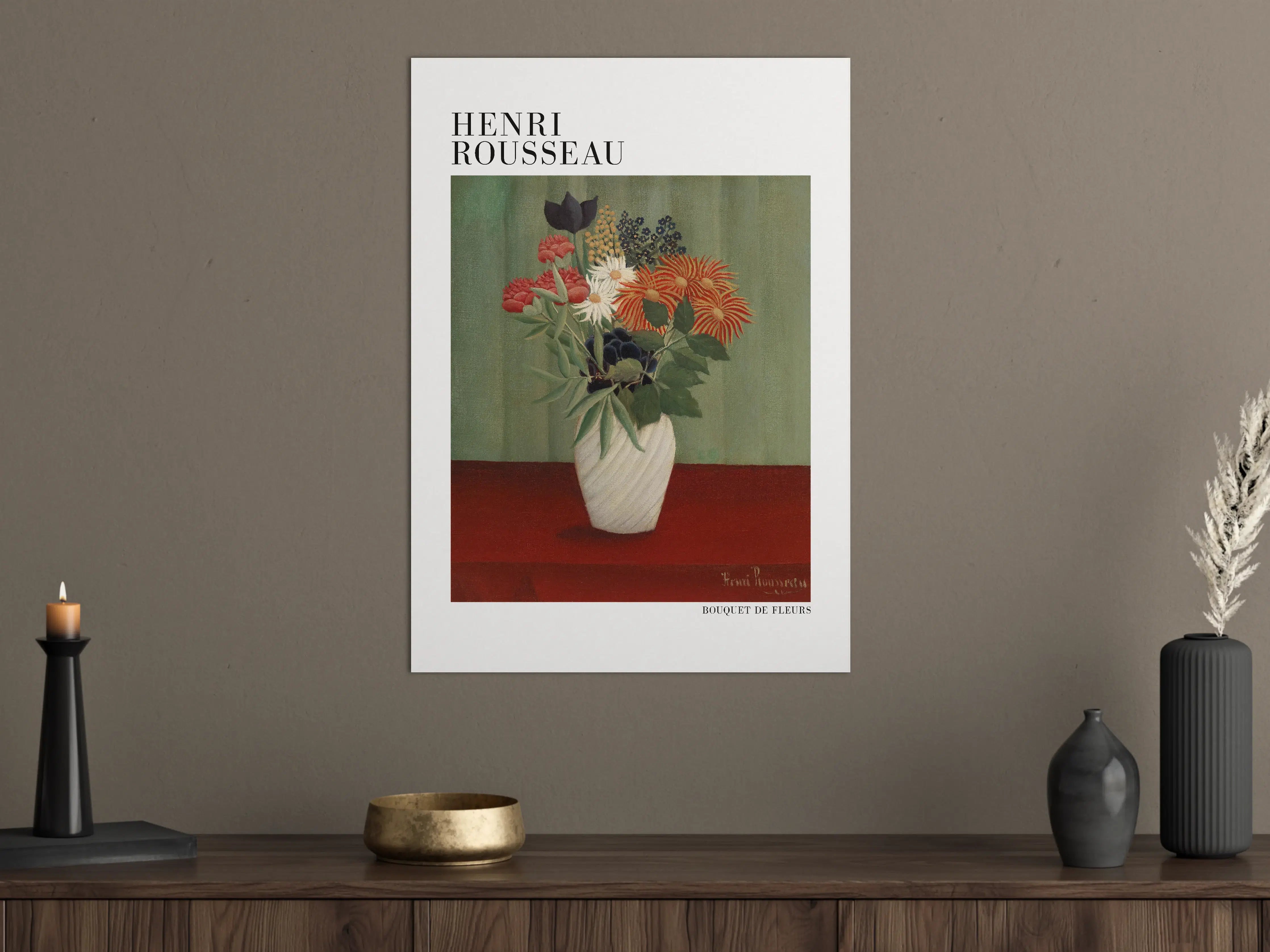 Große Wandbilder - Blumenstrauß in weißer Vase auf rotem Tisch