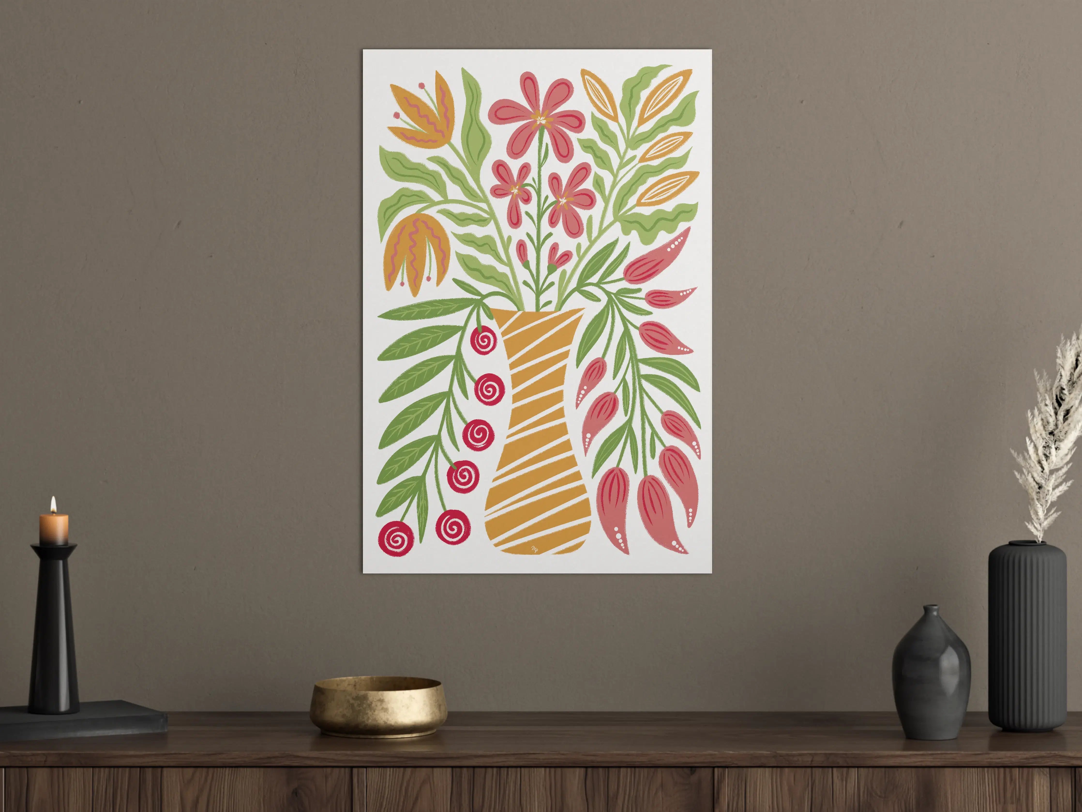 Große Wandbilder - Blumenvase mit buntem Blumenteppich