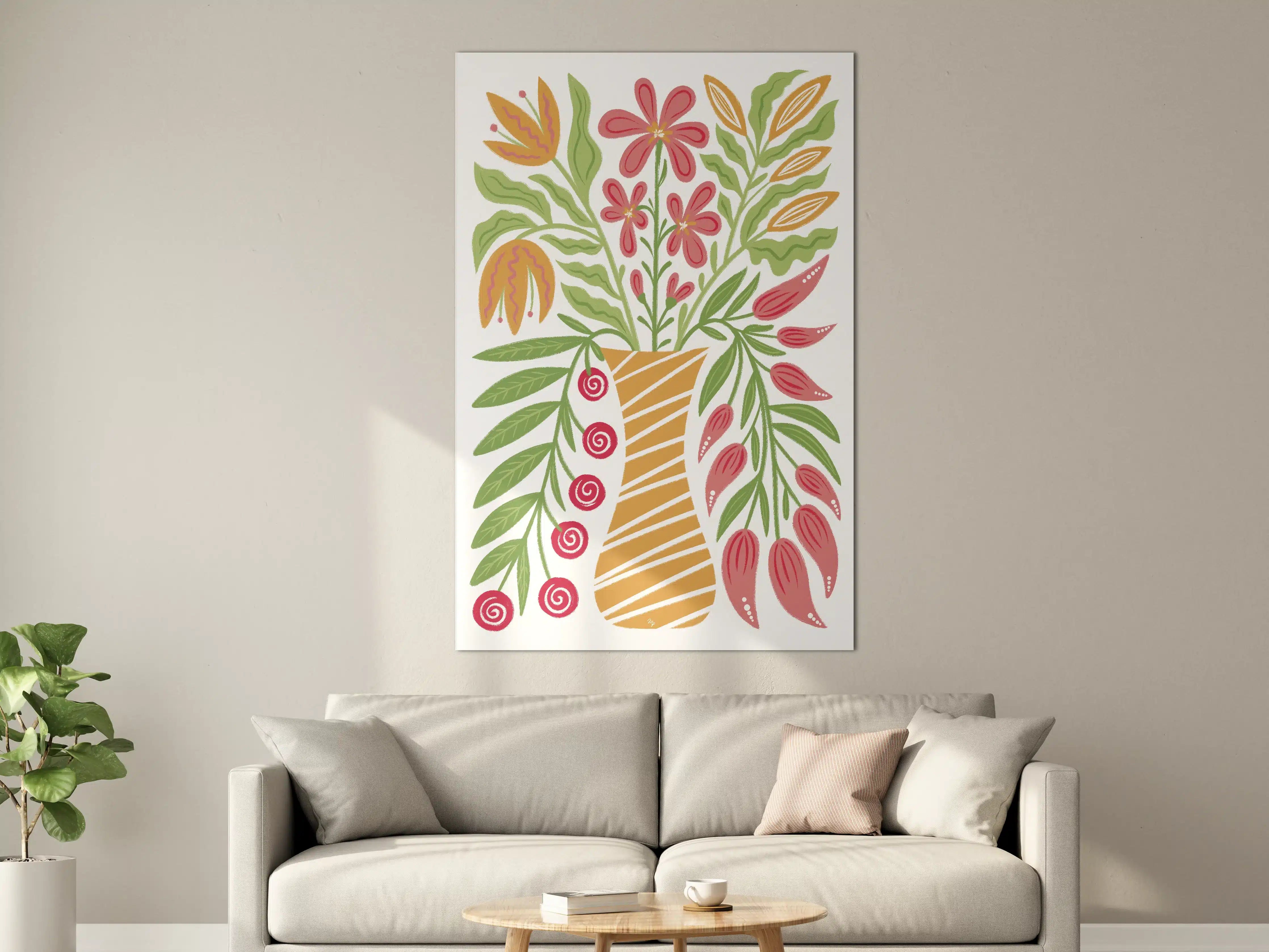 Große Wandbilder - Blumenvase mit buntem Blumenteppich